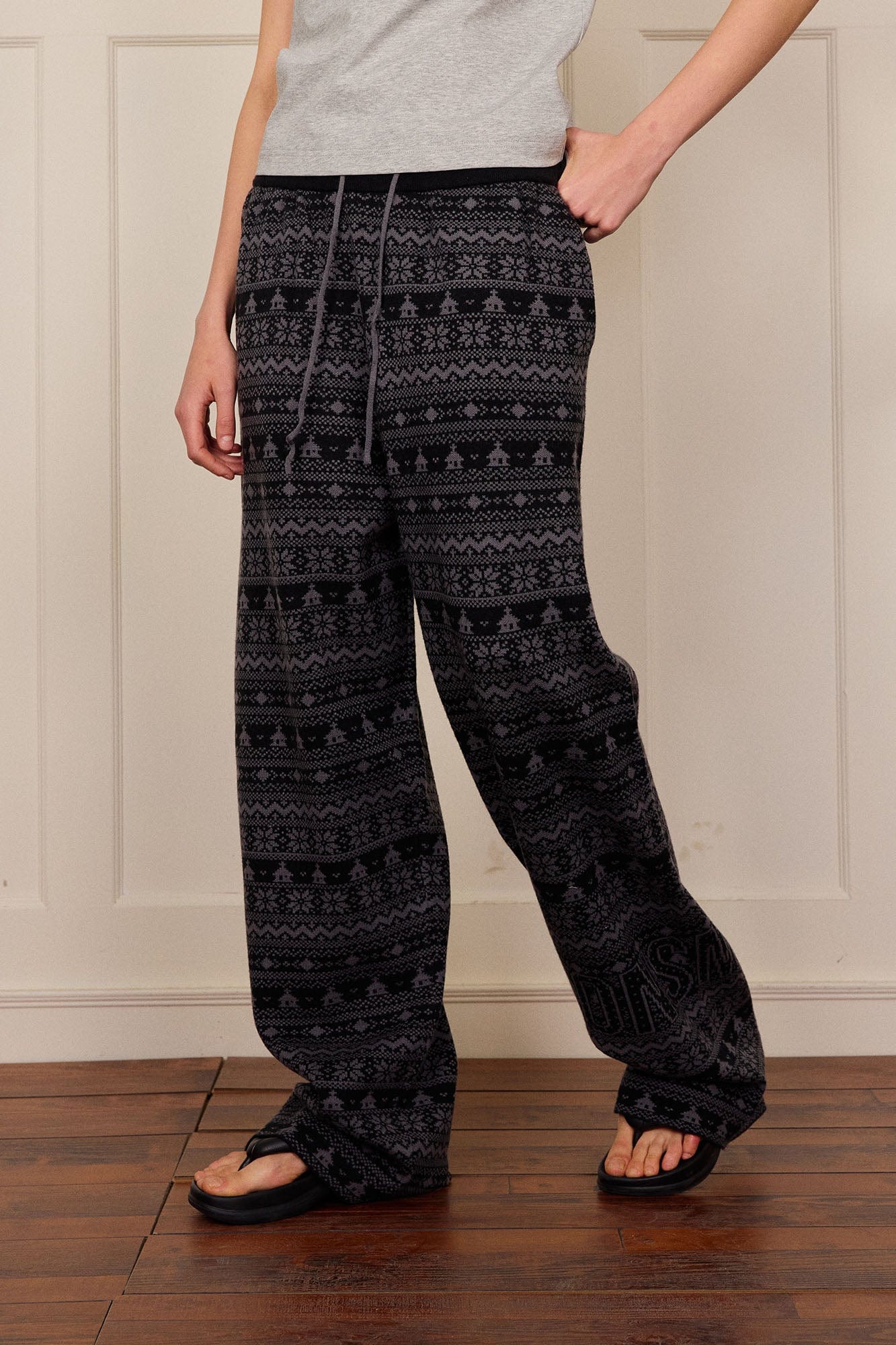 DONSMOKE Fair Isle Knit Wide-Leg Pants, premium urban and streetwear designers apparel on PROJECTISR.com, DONSMOKE