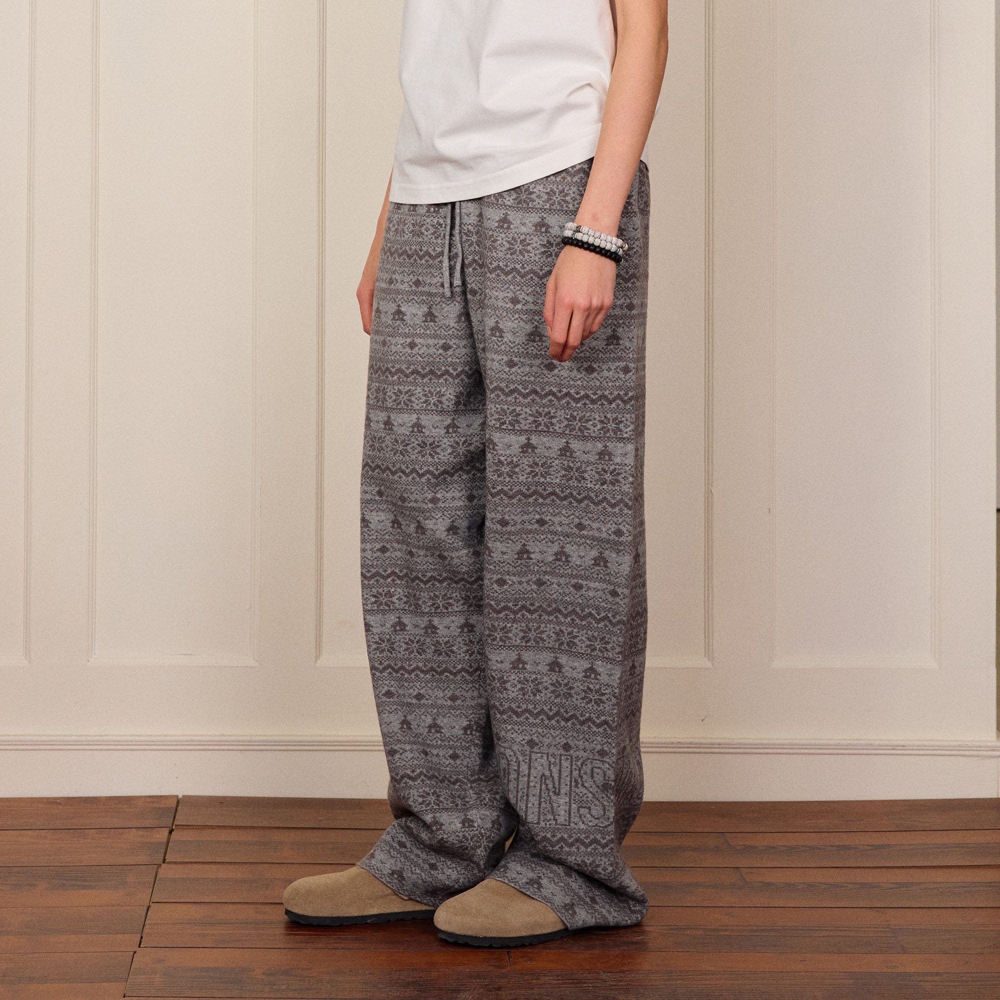 DONSMOKE Fair Isle Knit Wide-Leg Pants, premium urban and streetwear designers apparel on PROJECTISR.com, DONSMOKE