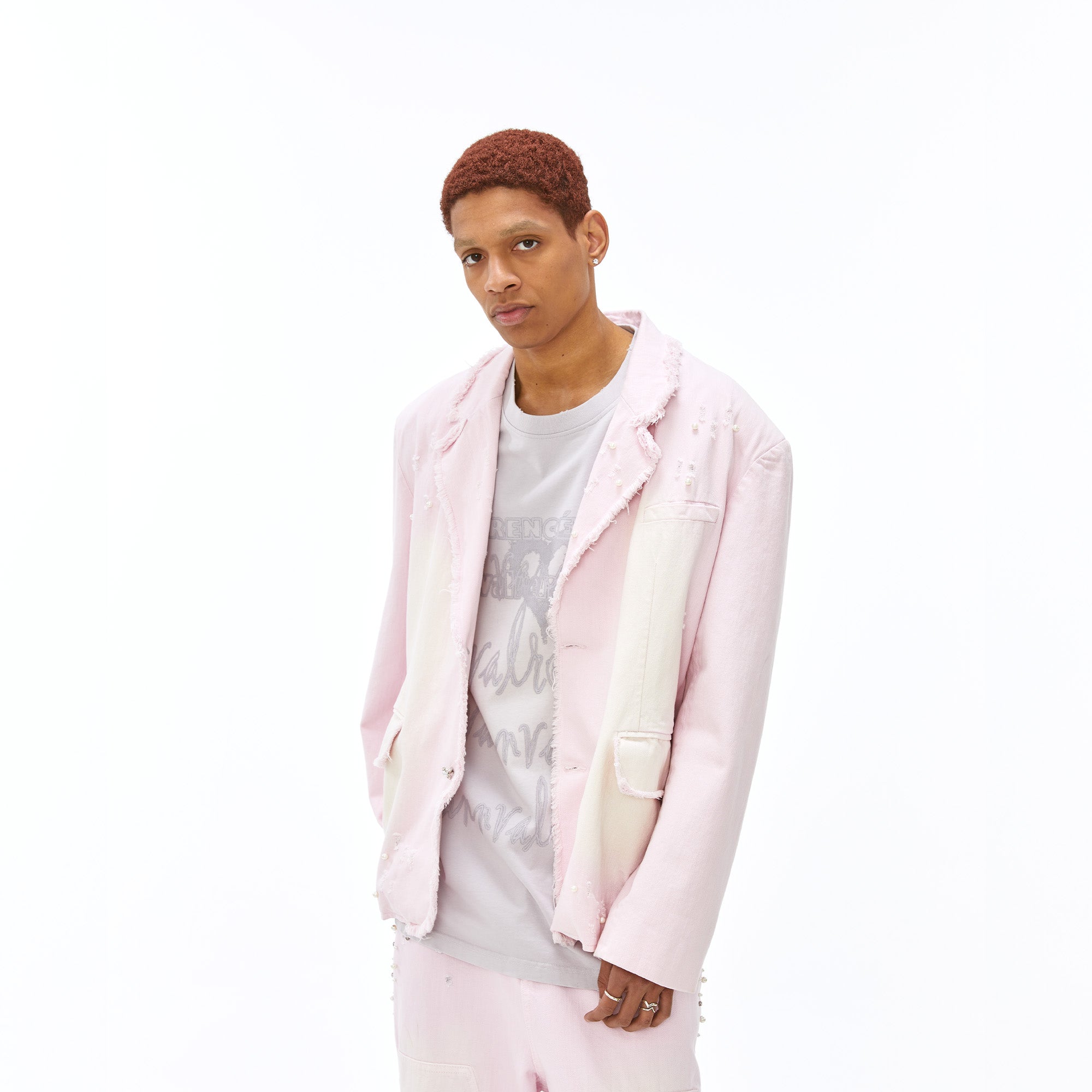 VANN VALRENCE Washed Beaded Frayed Denim Jacket, premium urban and streetwear designers apparel on PROJECTISR.com, VANN VALRENCE