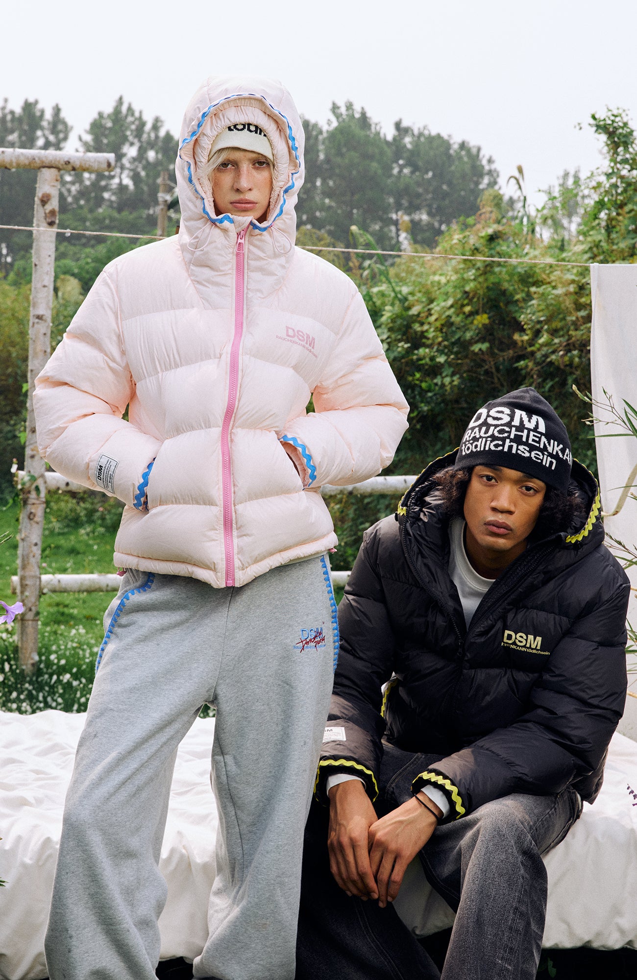 DONSMOKE Wavy Trim Hooded Down Puffer