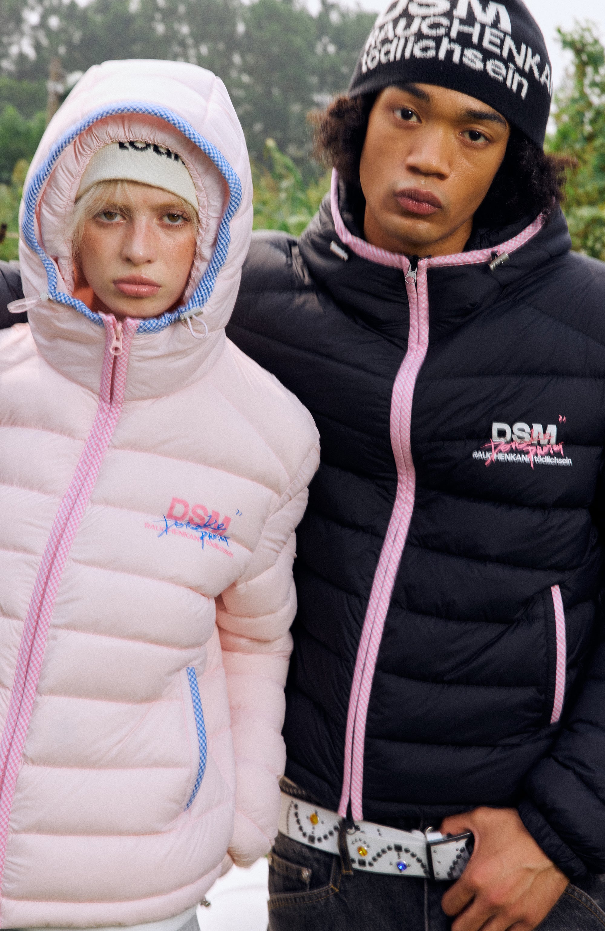 DONSMOKE Plaid Trim Hooded Down Puffer