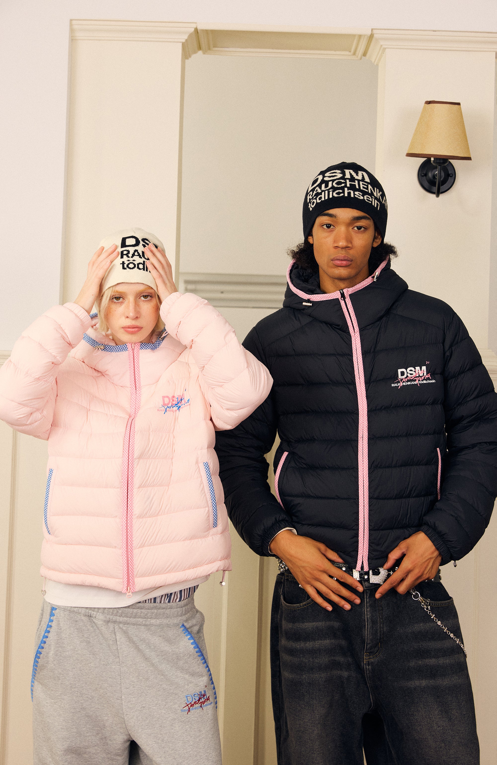 DONSMOKE Plaid Trim Hooded Down Puffer