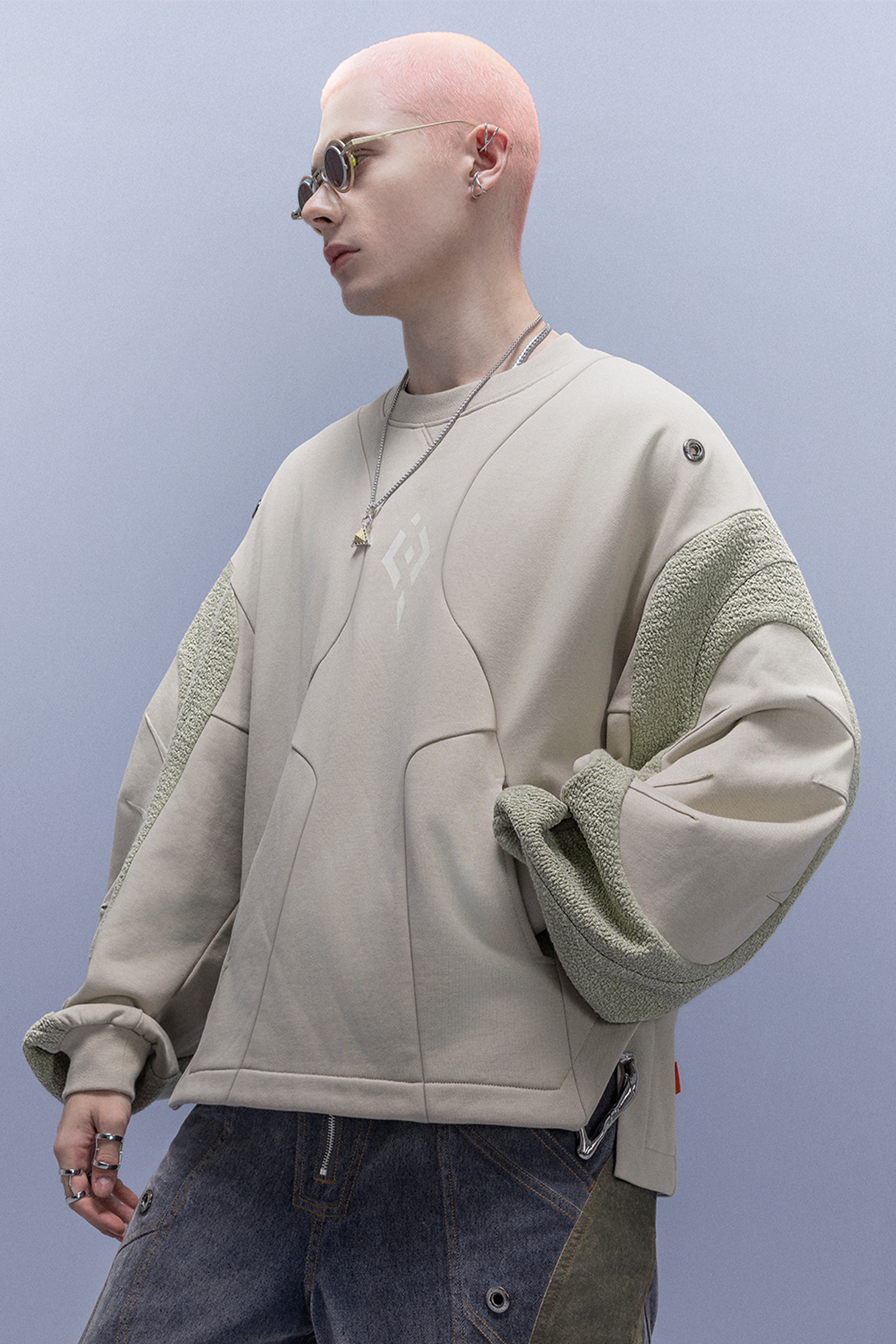 XIPHEVIL Utility Paneled Crewneck Sweatshirt Green