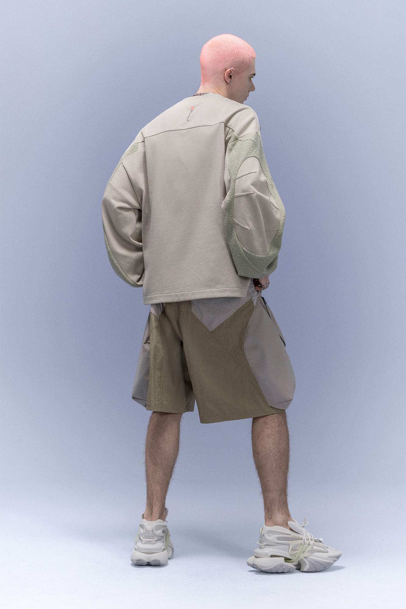 XIPHEVIL Utility Paneled Crewneck Sweatshirt Green