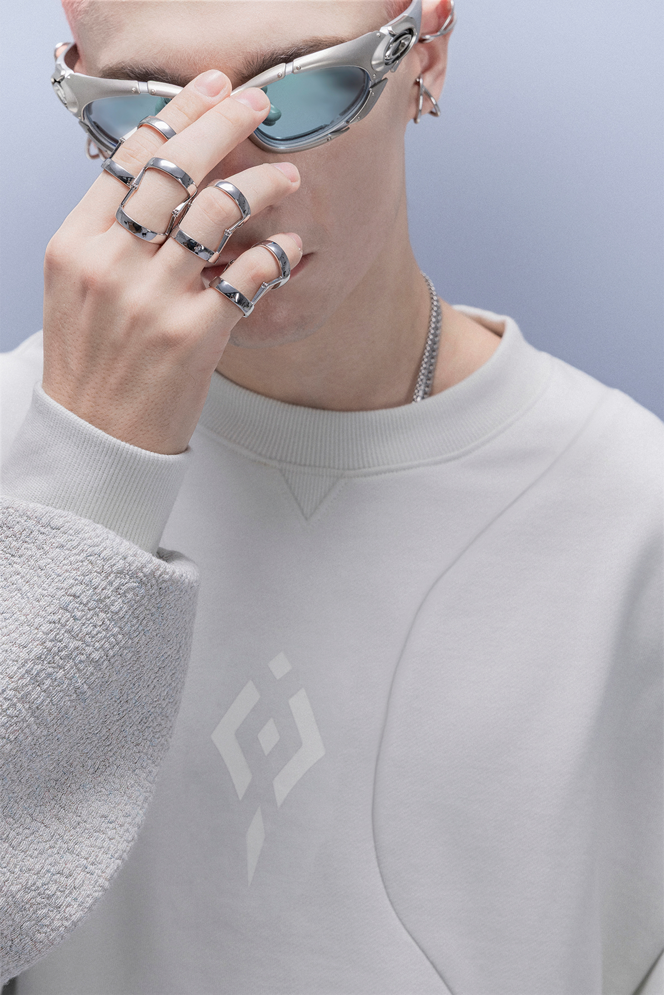 XIPHEVIL Utility Paneled Crewneck Sweatshirt White