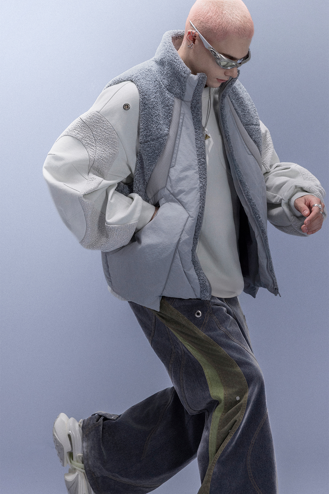 XIPHEVIL High-Neck Fleece-Panel Vest Dark Gray