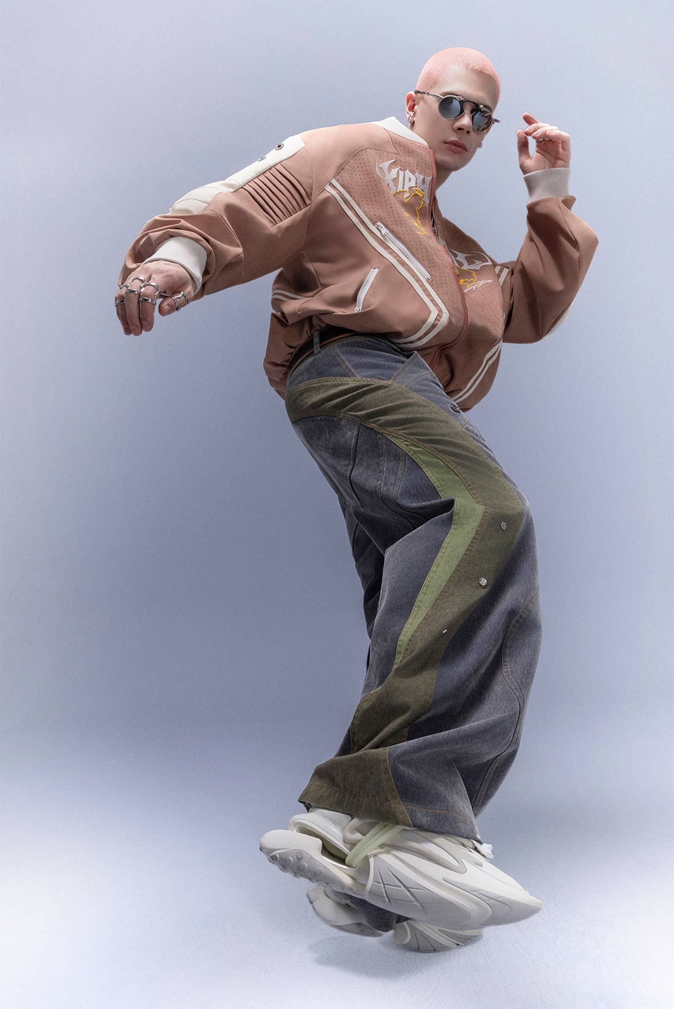 XIPHEVIL Washed Rivet Paneled Wide-Leg Pants