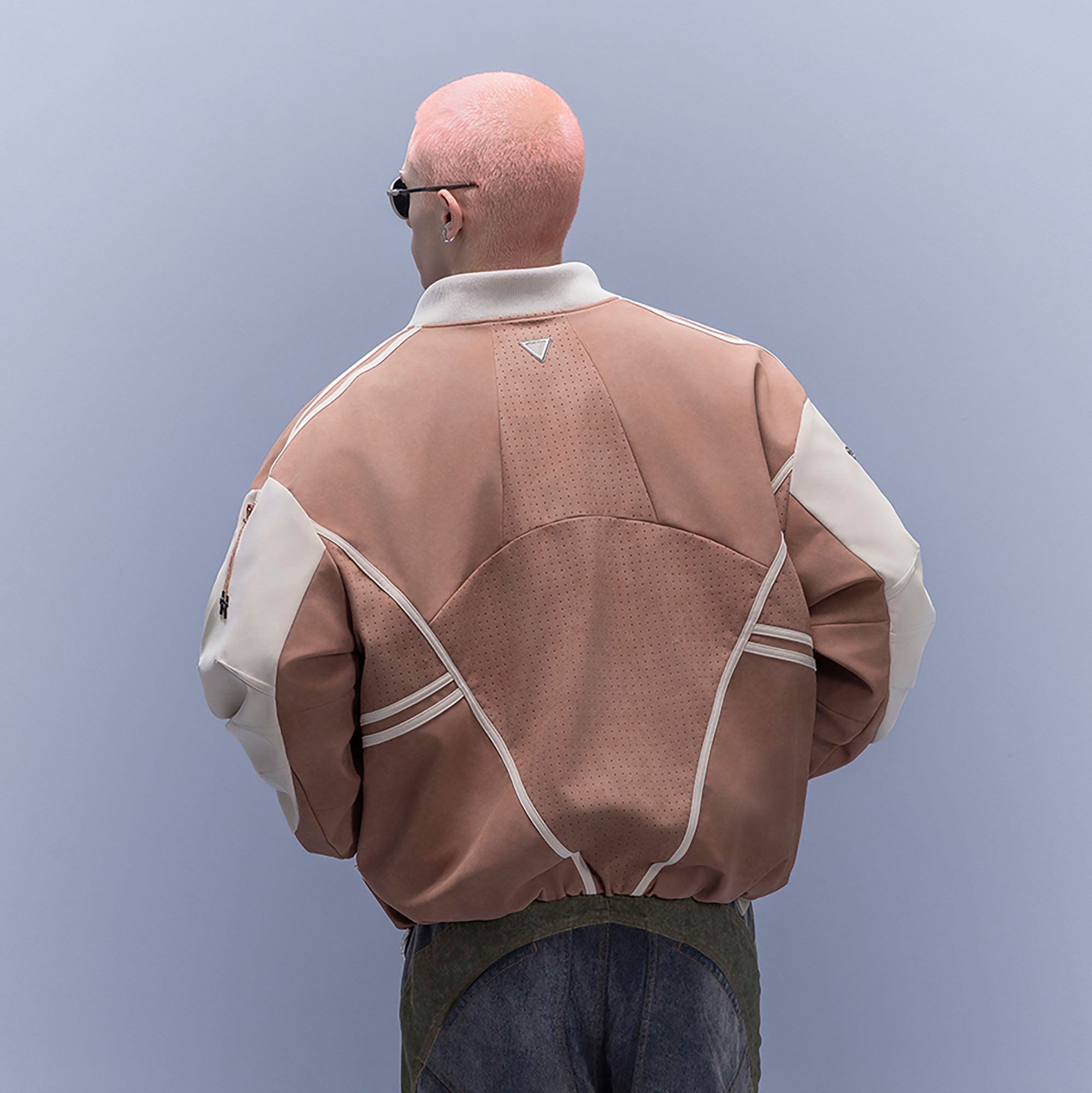 XIPHEVIL Faux Suede Embroidered LOGO Bomber Brown