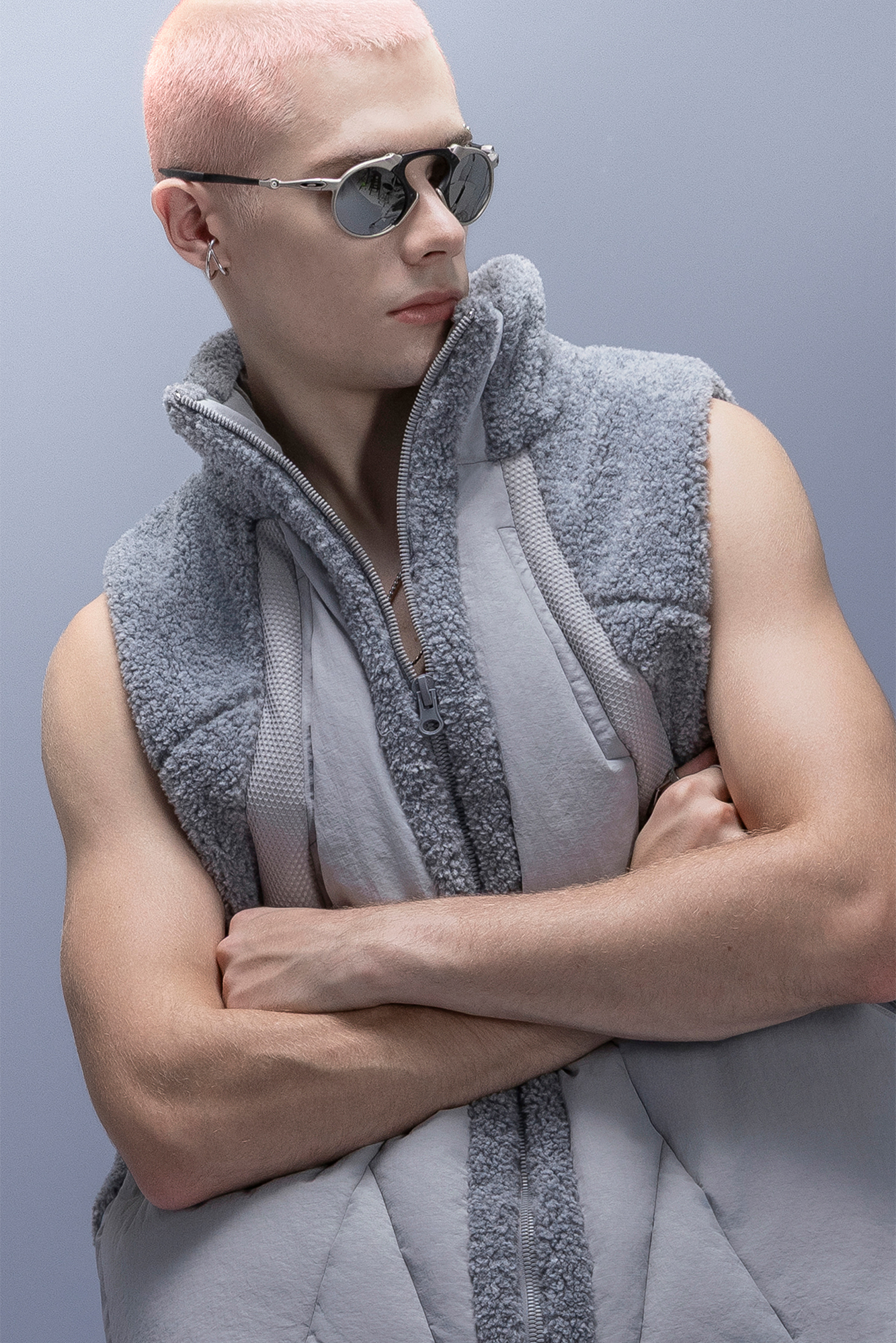 XIPHEVIL High-Neck Fleece-Panel Vest Dark Gray