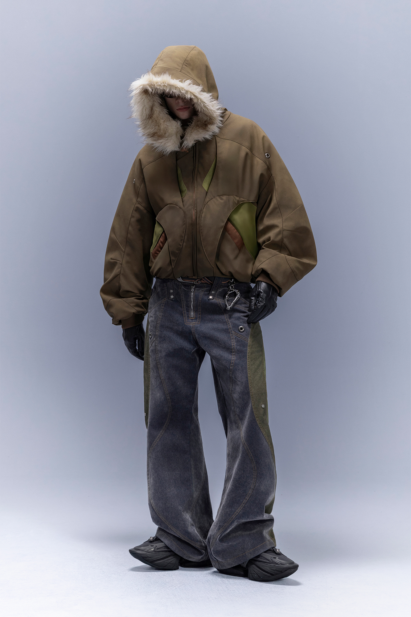 XIPHEVIL Faux Fur Trim Panel Puffer Jacket