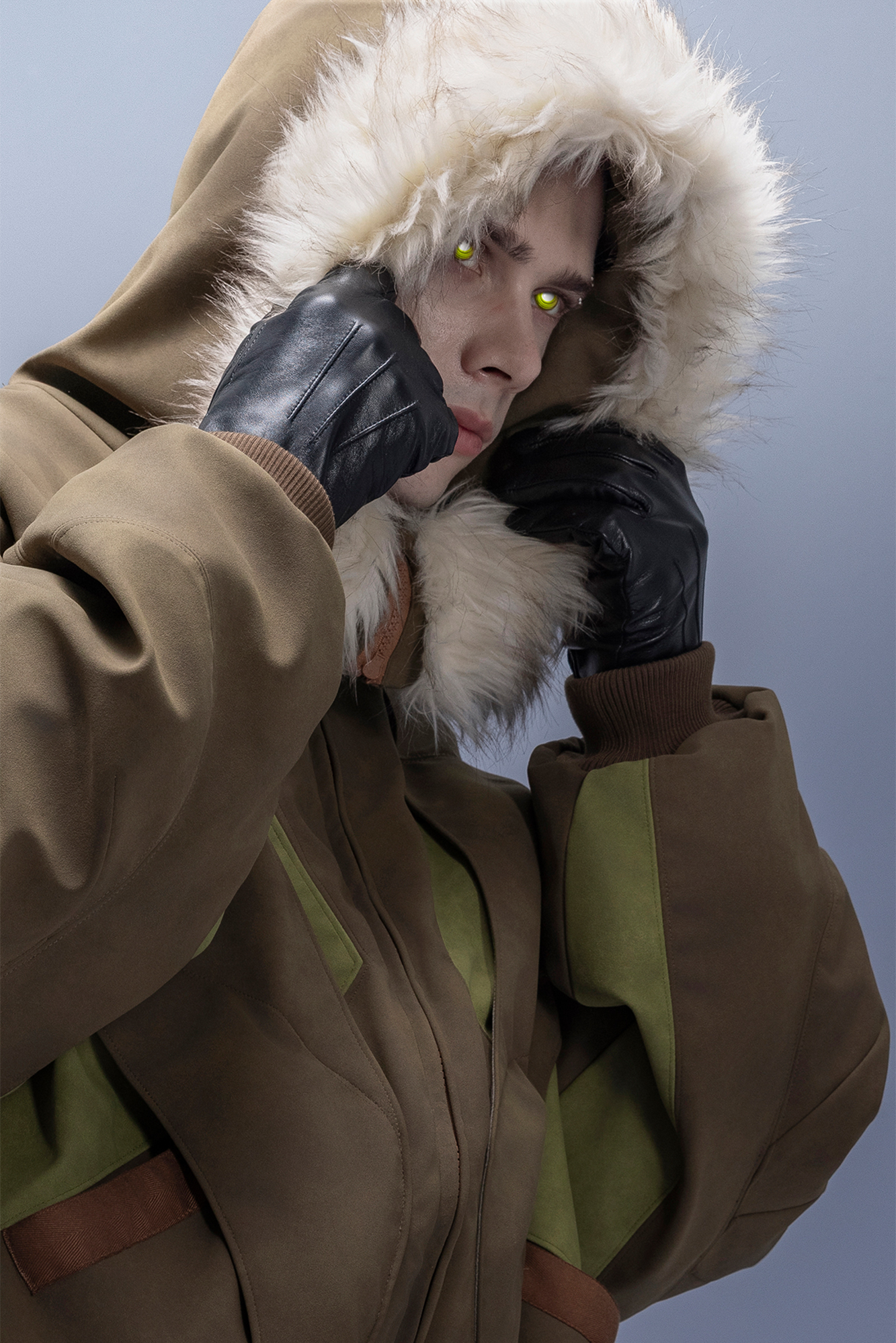 XIPHEVIL Faux Fur Trim Panel Puffer Jacket