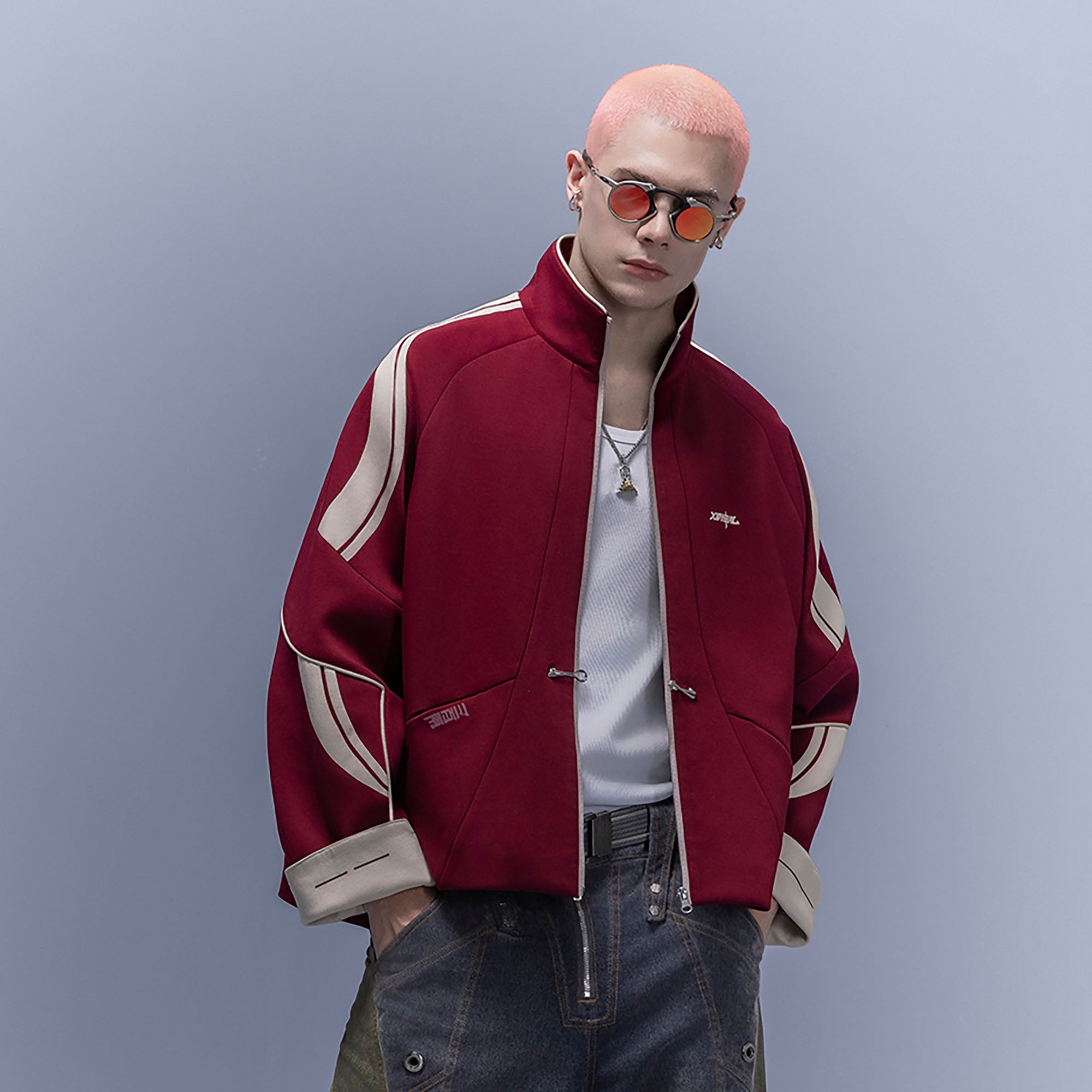 XIPHEVIL Contrast-Paneled Raglan Track Jacket Red