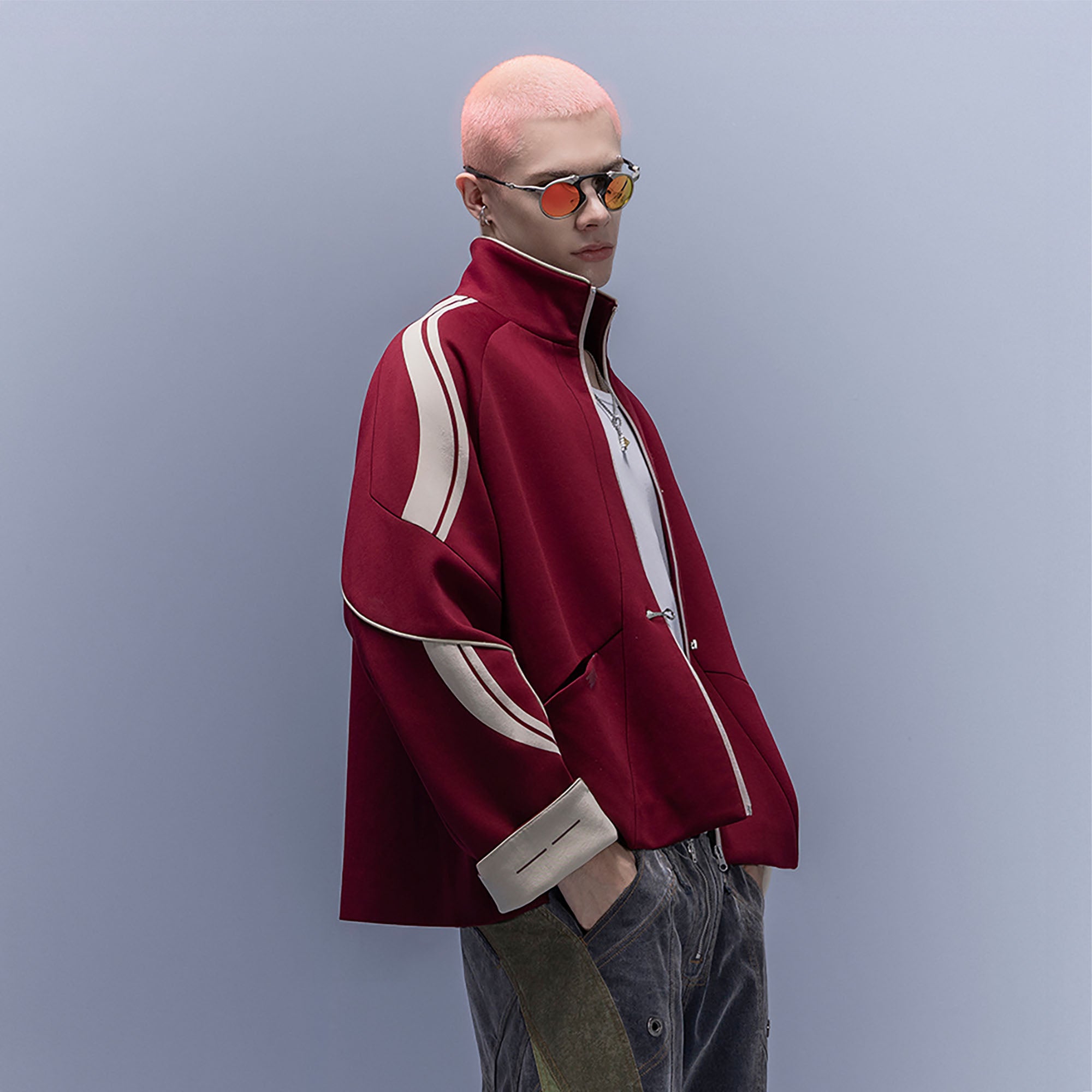 XIPHEVIL Contrast-Paneled Raglan Track Jacket Red