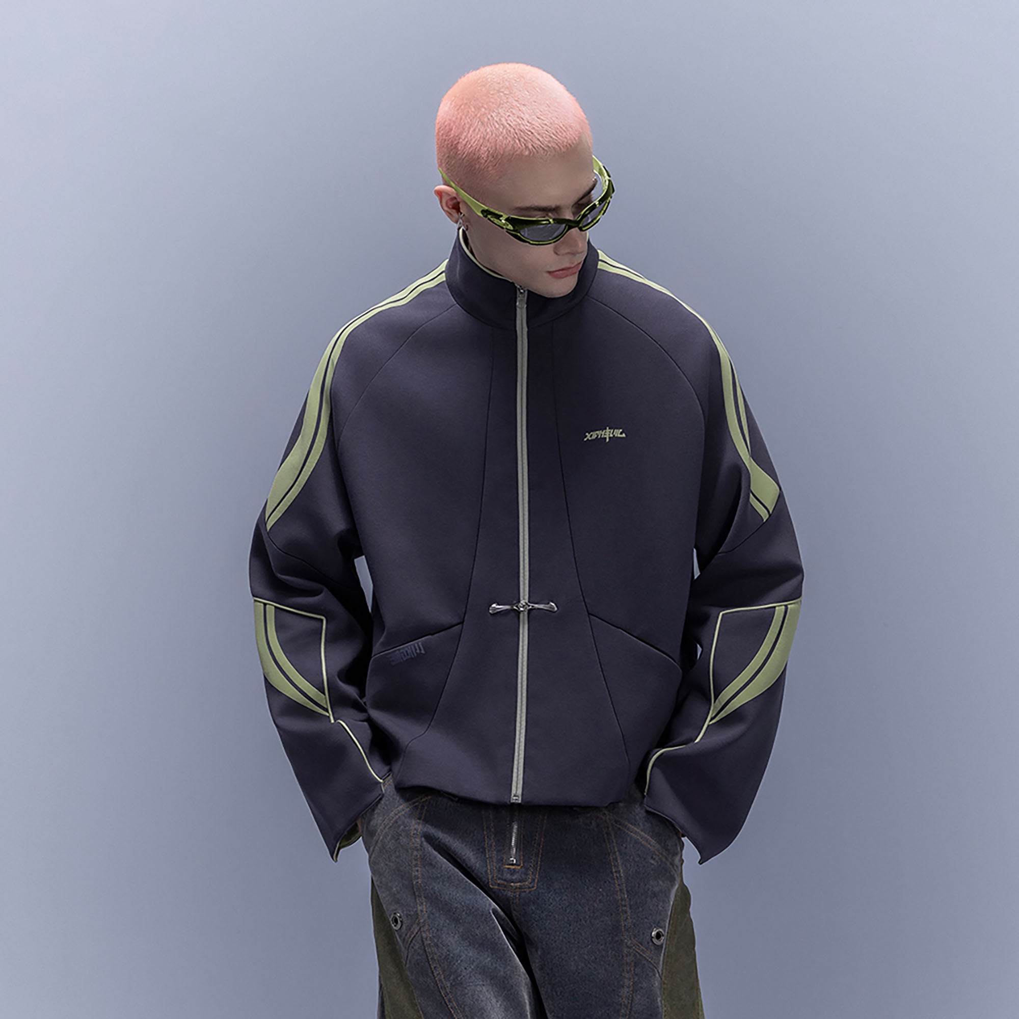 XIPHEVIL Contrast-Paneled Raglan Track Jacket Blue