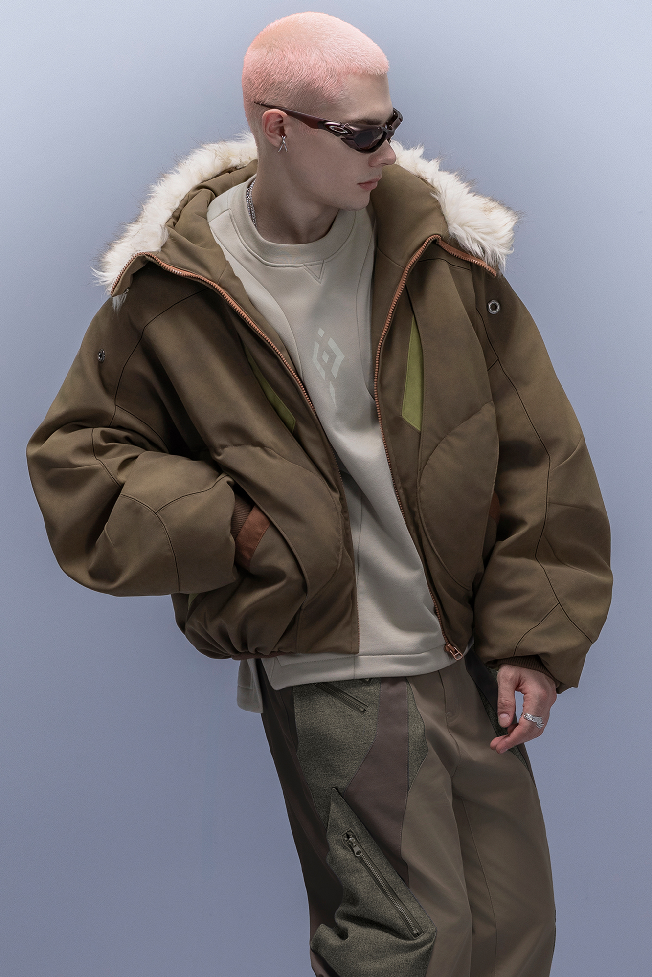 XIPHEVIL Faux Fur Trim Panel Puffer Jacket XIPHEVIL Faux Fur Trim Panel Puffer Jacket