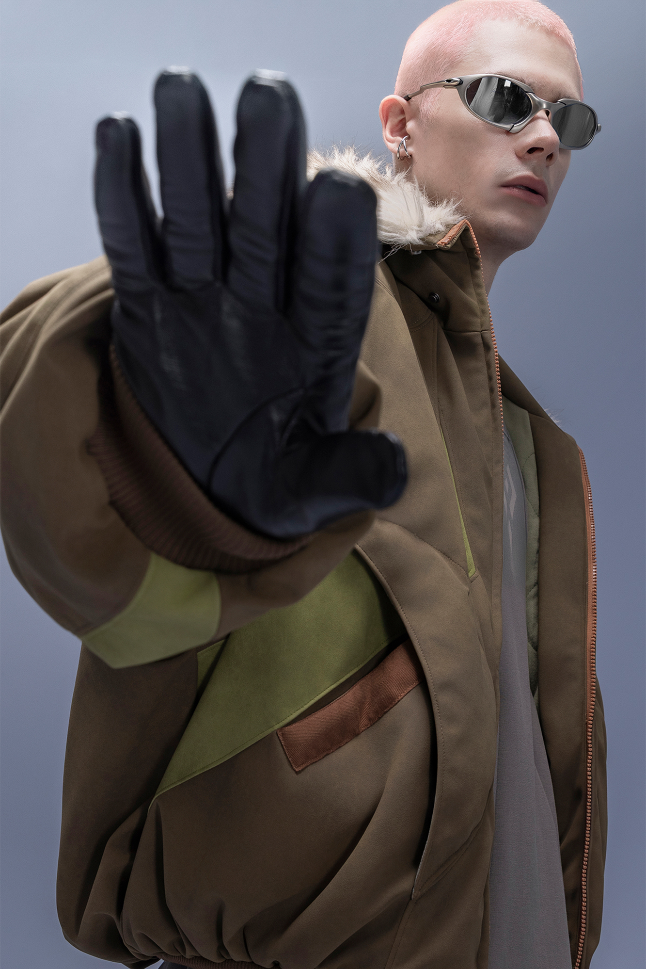 XIPHEVIL Faux Fur Trim Panel Puffer Jacket