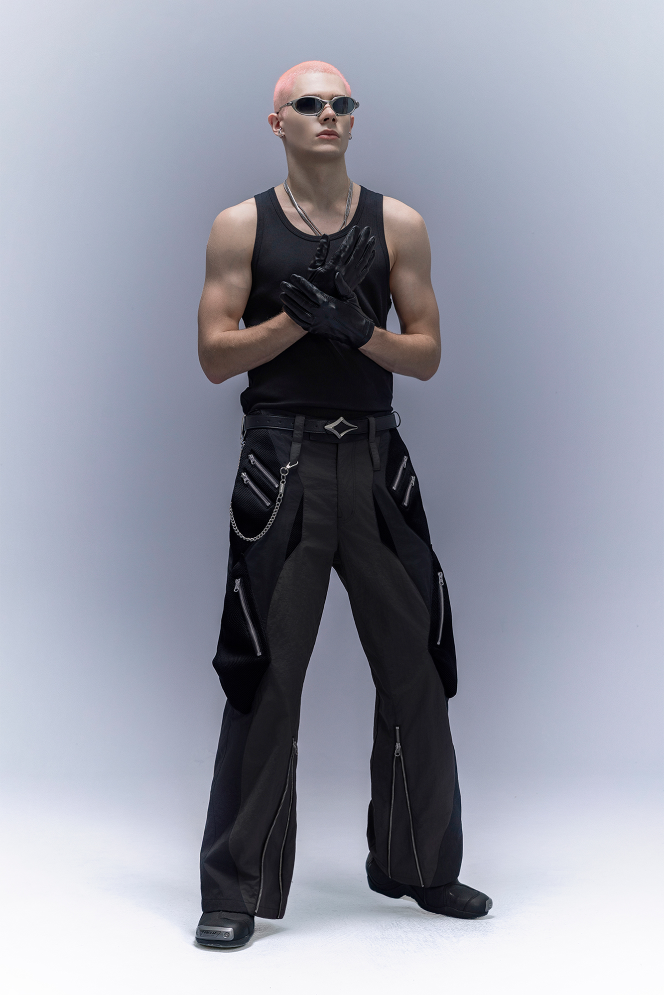 XIPHEVIL Paneled Multi-Pocket Zip Cargo Pants Black