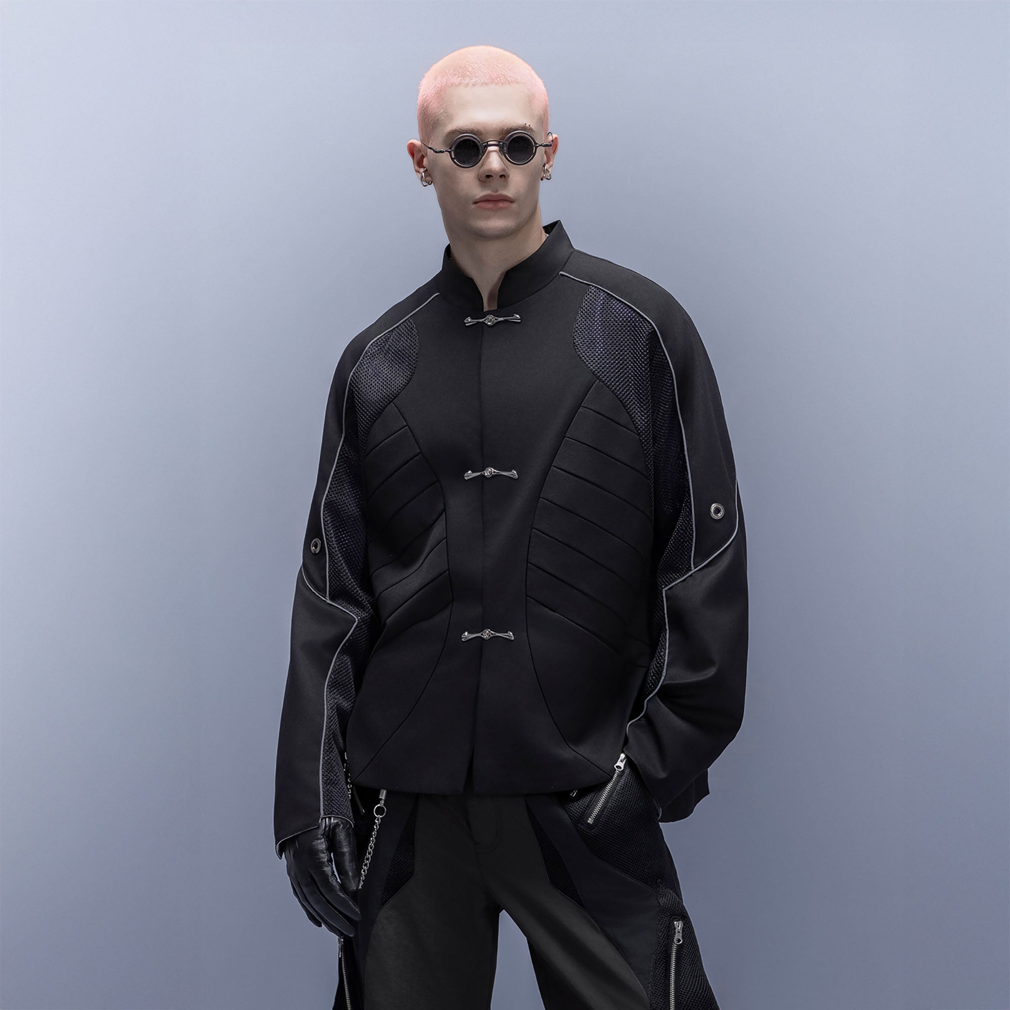 XIPHEVIL Tech Wool-Blend Mandarin Button-Up Jacket