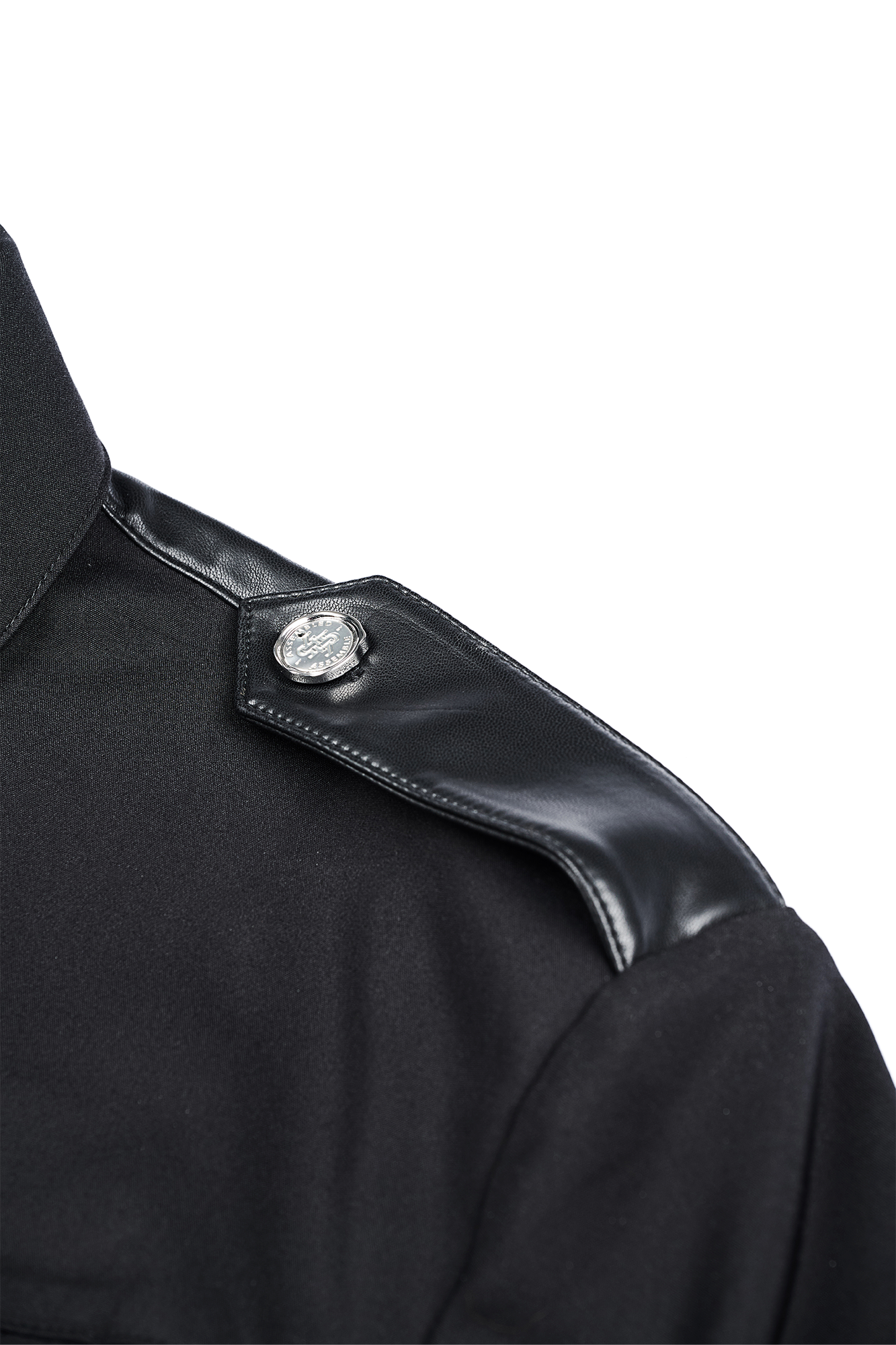 455EMBLE Faux Leather Panelled Epaulette Slim Shirt