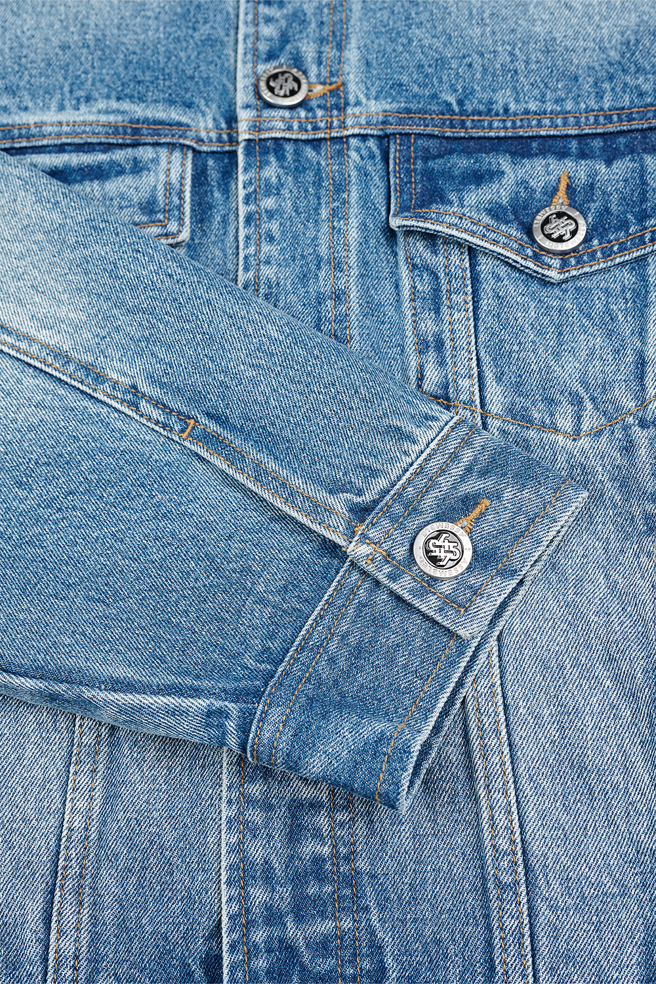 455EMBLE Washed Belted Waist-Cinched Denim Jacket