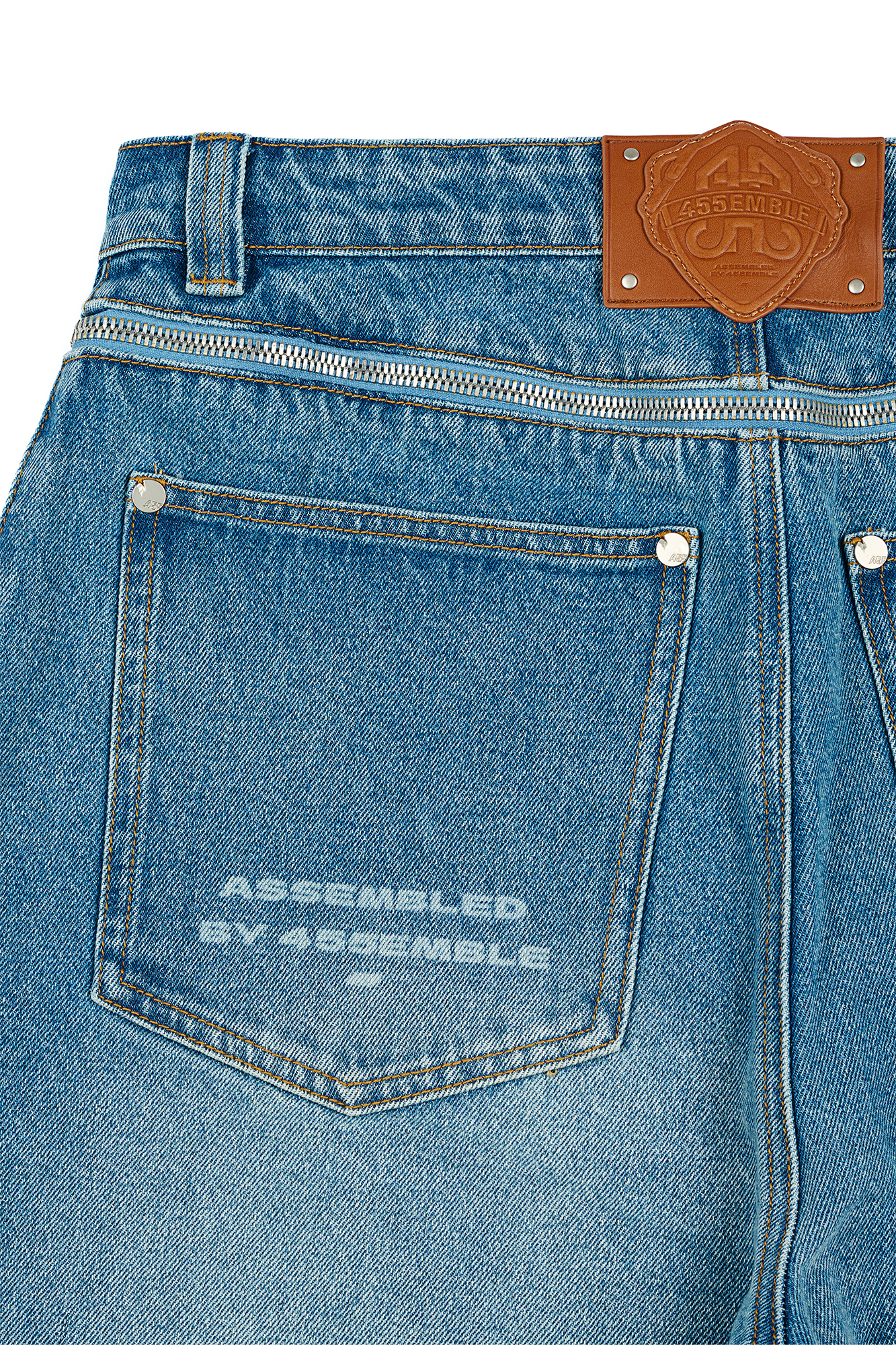 455EMBLE Washed Waist-Zip Wide-Leg Jeans