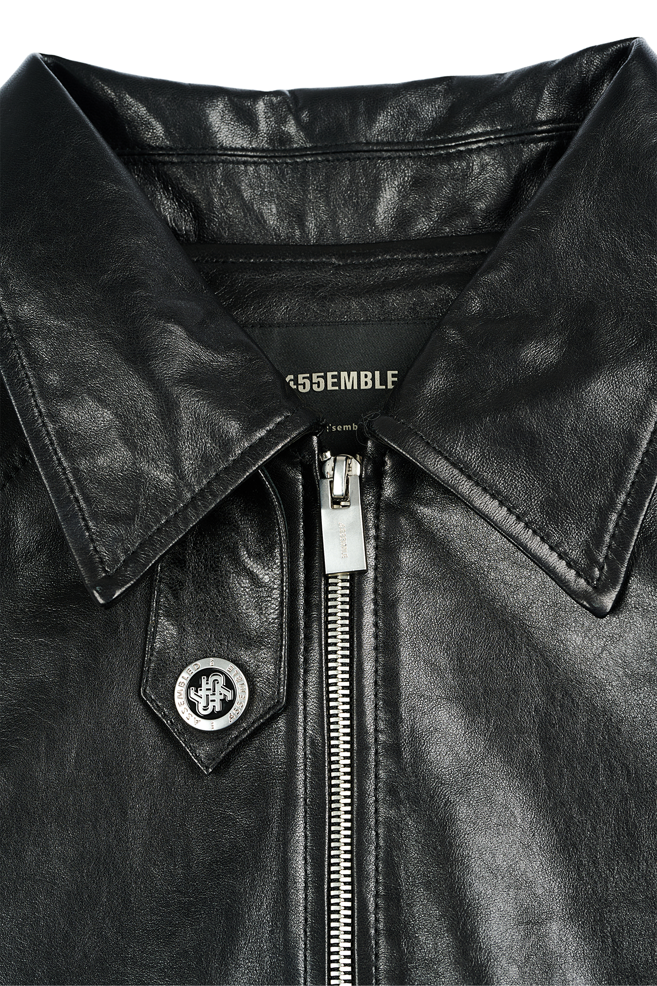 455EMBLE Glossy Leather Paneled Bomber Jacket