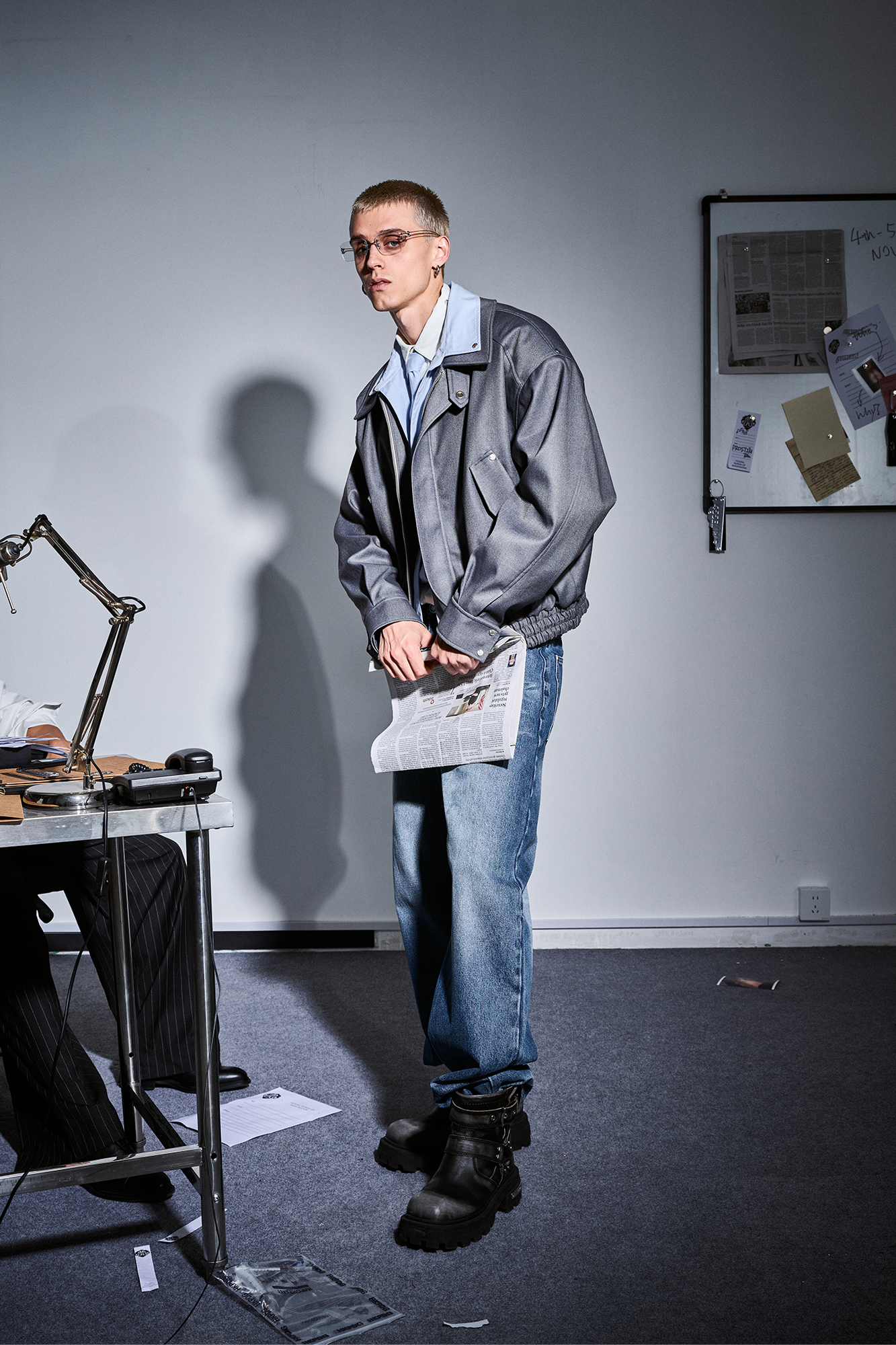 455EMBLE Double-Layered Stand-Collar Jacket