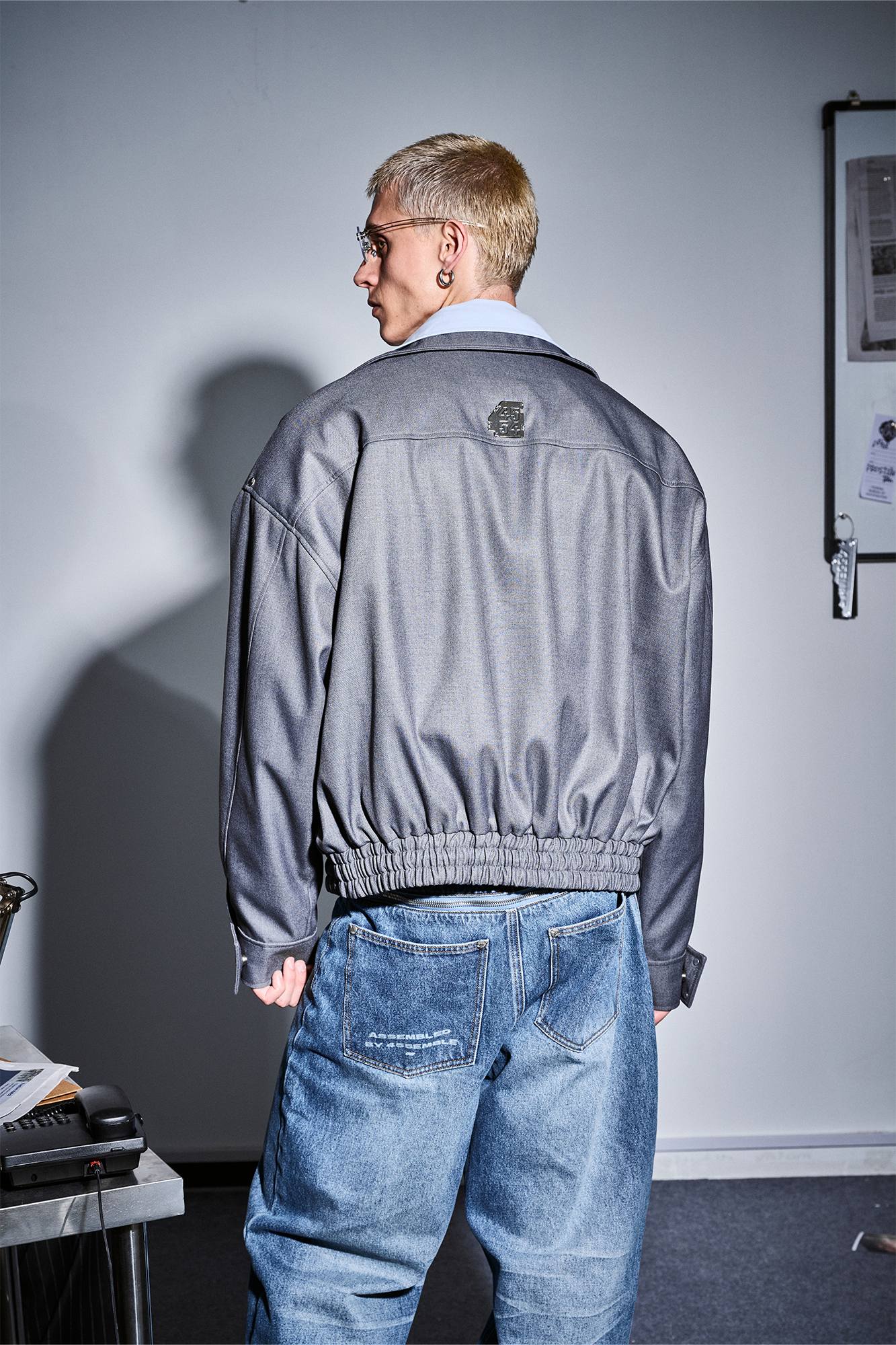 455EMBLE Double-Layered Stand-Collar Jacket