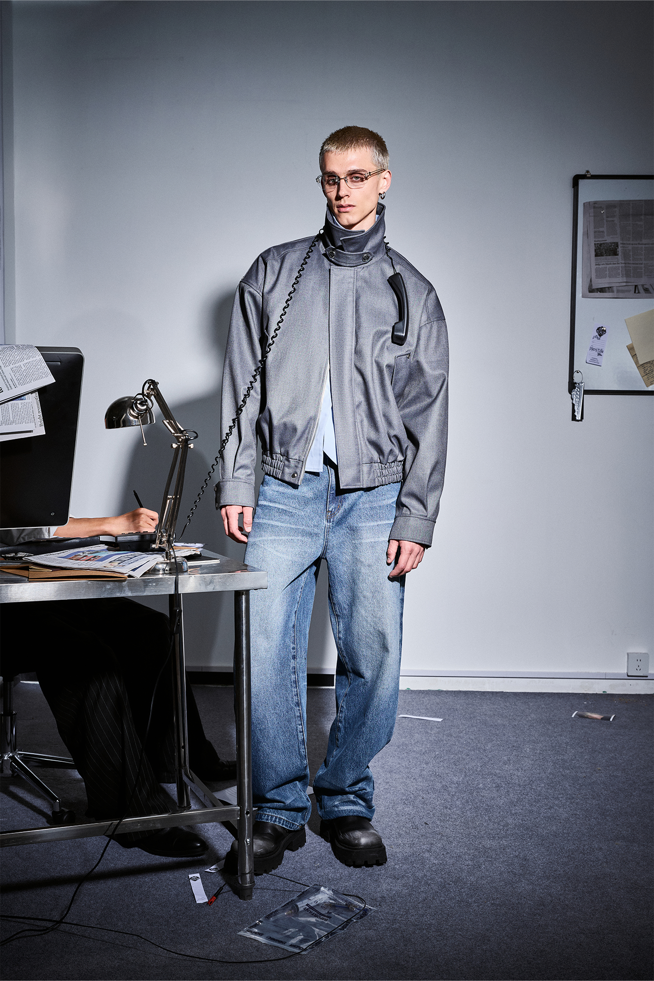 455EMBLE Double-Layered Stand-Collar Jacket