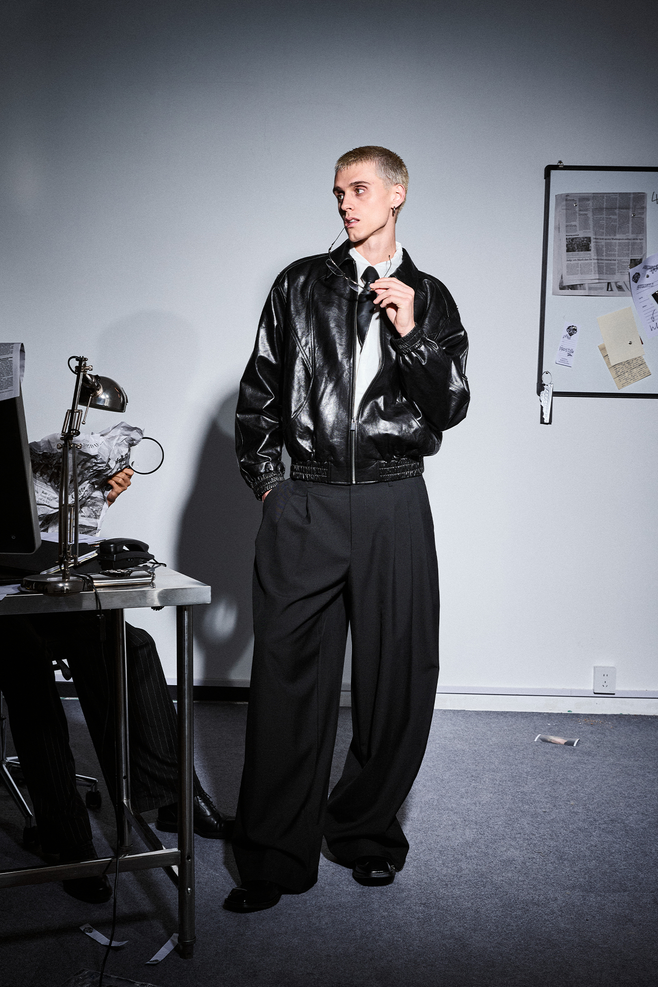 455EMBLE Glossy Leather Paneled Bomber Jacket