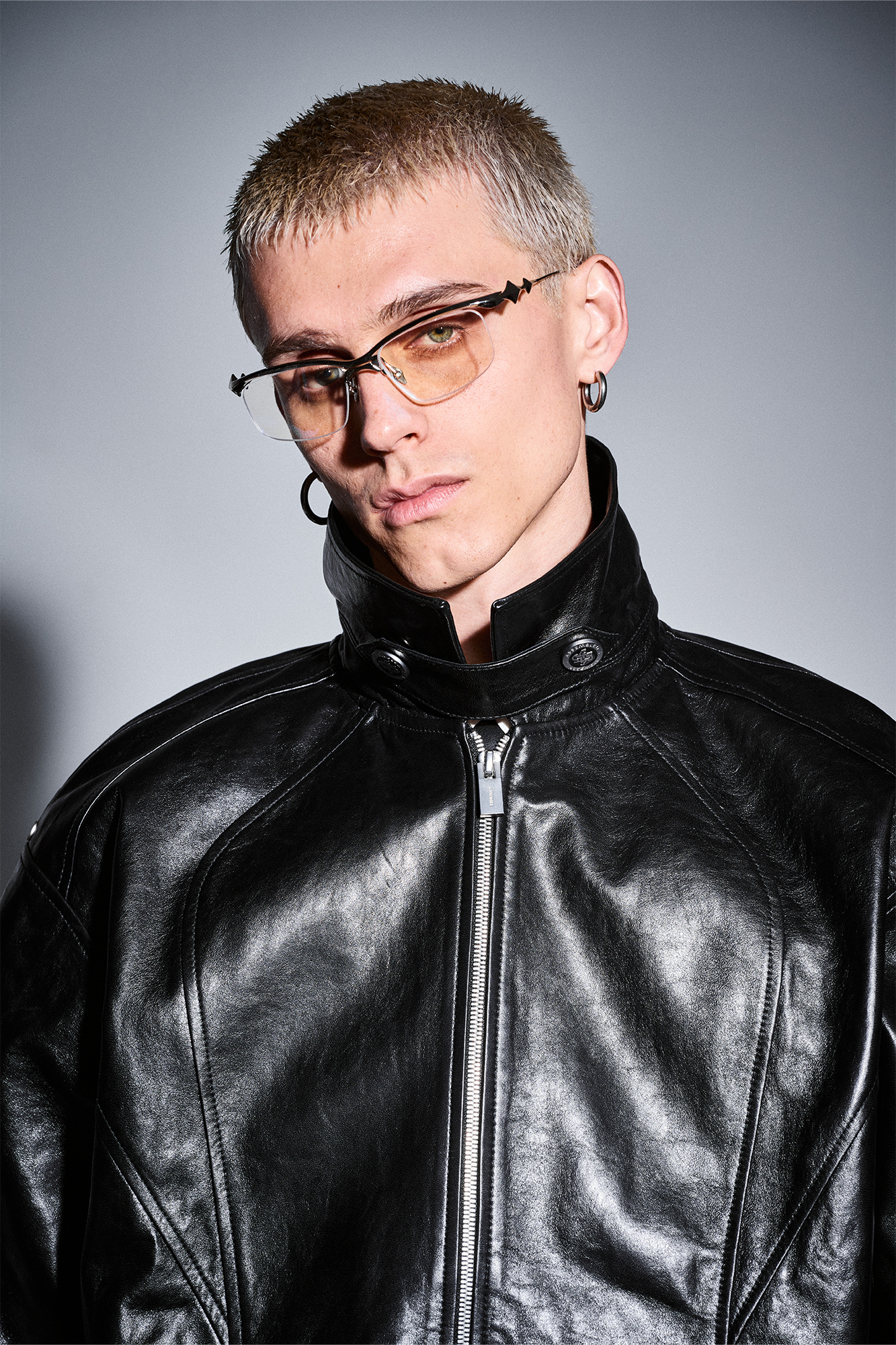 455EMBLE Glossy Leather Paneled Bomber Jacket