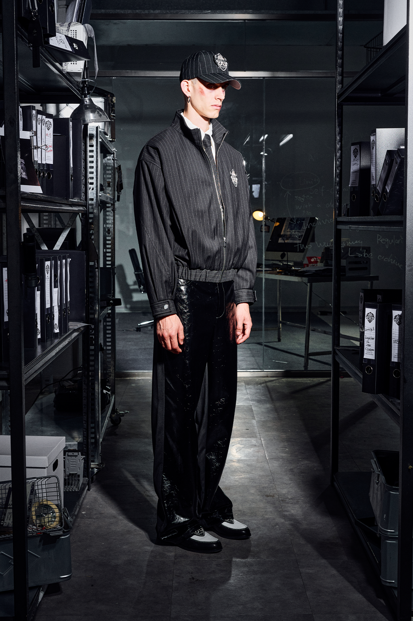 455EMBLE Pinstripe Badge Wool-Blend Blouson Jacket