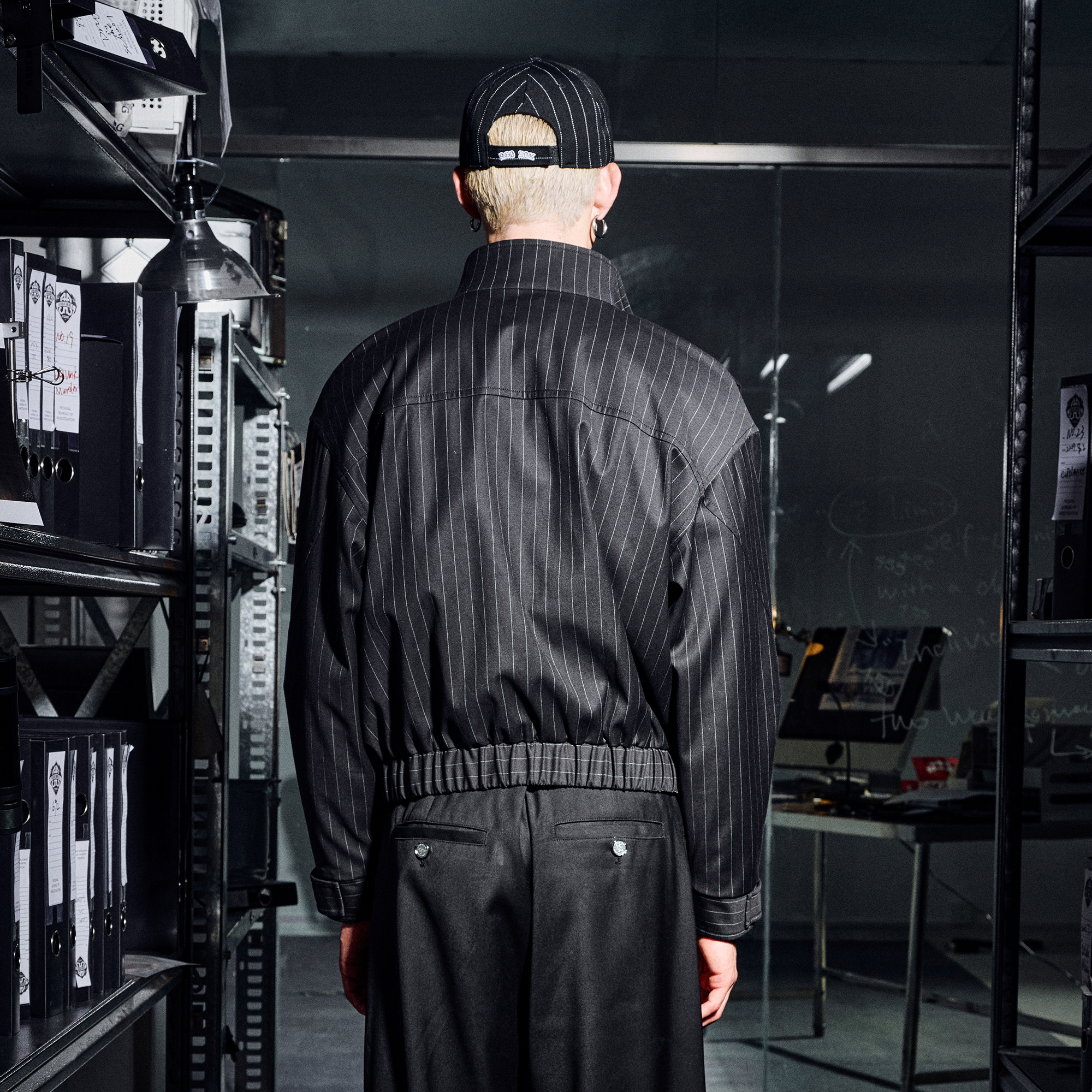 455EMBLE Pinstripe Badge Wool-Blend Blouson Jacket