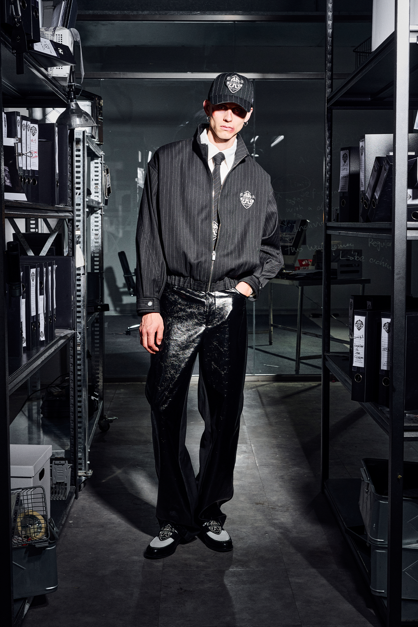 455EMBLE Pinstripe Badge Wool-Blend Blouson Jacket