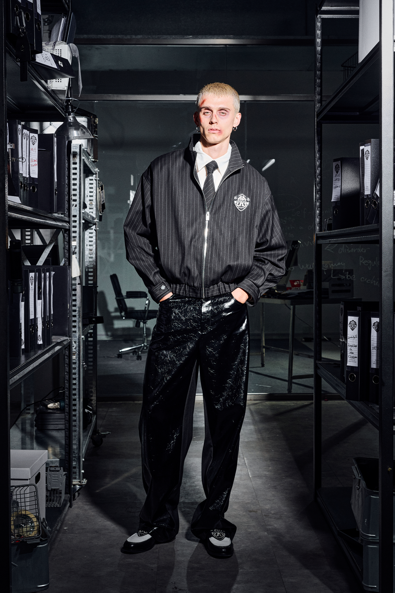 455EMBLE Pinstripe Badge Wool-Blend Blouson Jacket