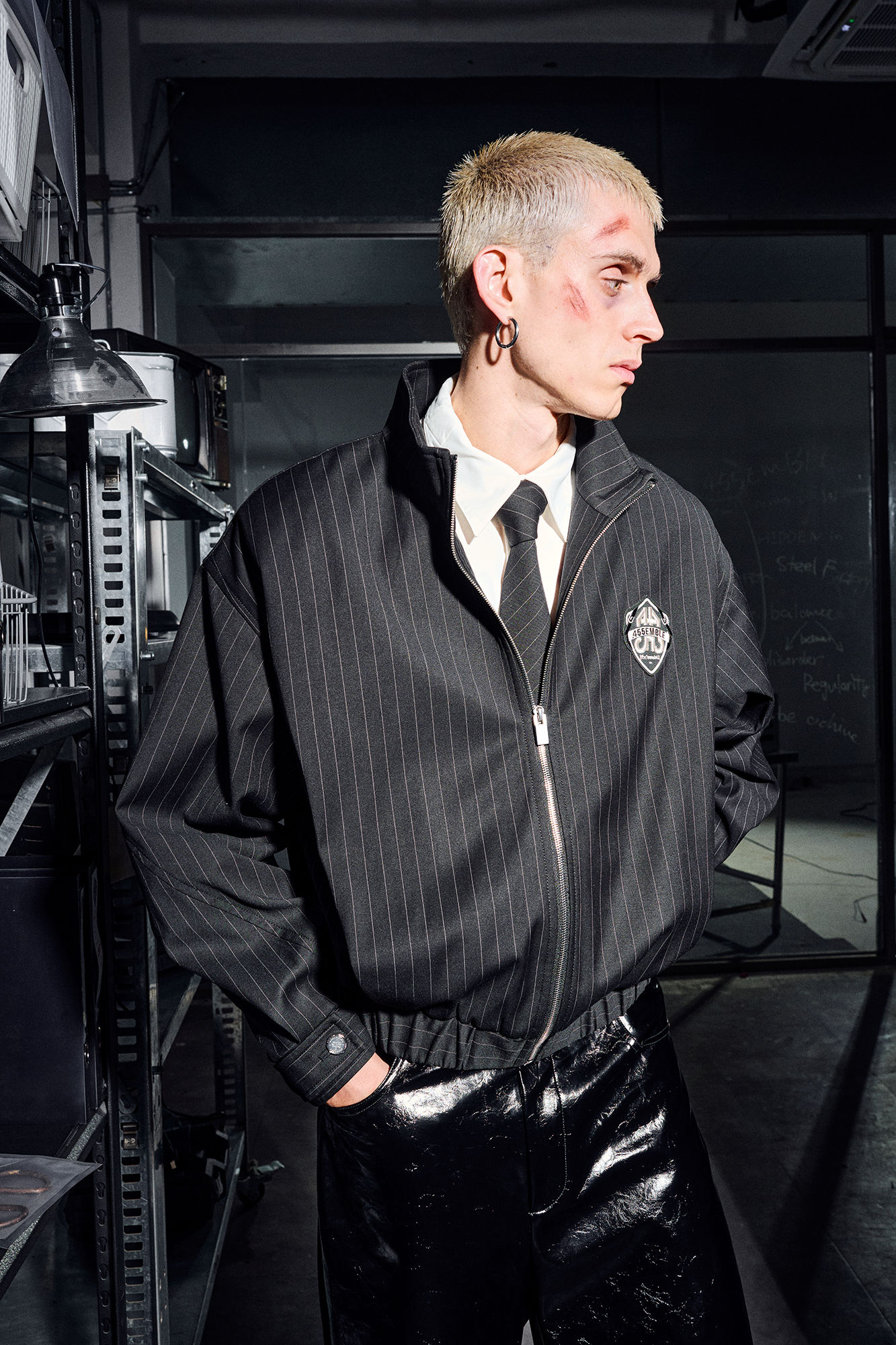455EMBLE Pinstripe Badge Wool-Blend Blouson Jacket