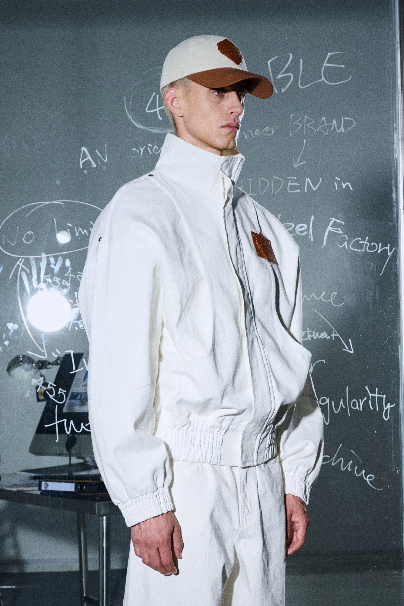 455EMBLE Faux leather Patch LOGO Denim Jacket