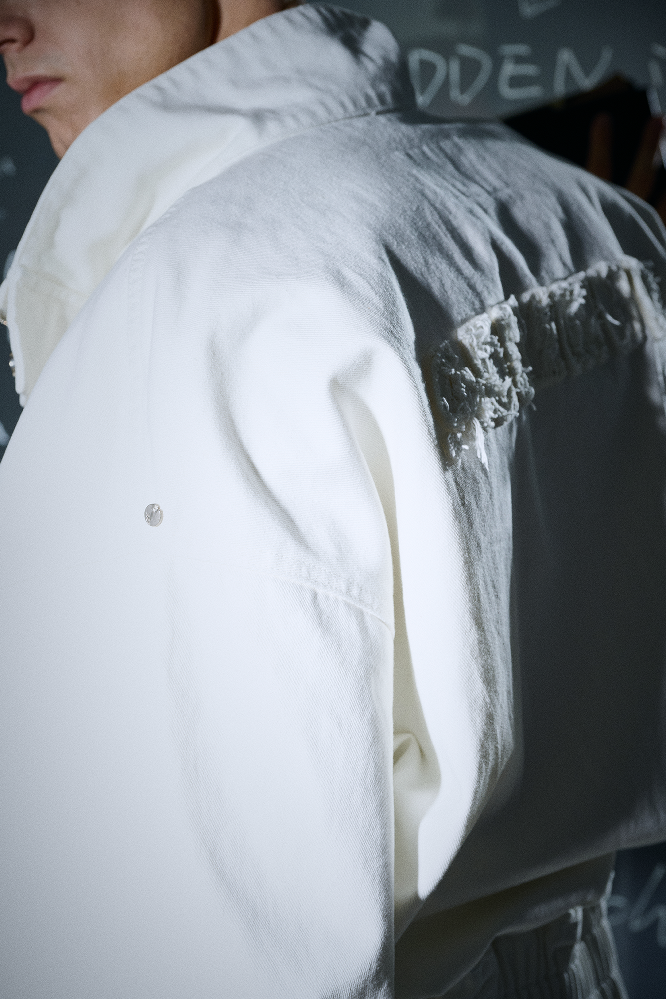 455EMBLE Faux leather Patch LOGO Denim Jacket