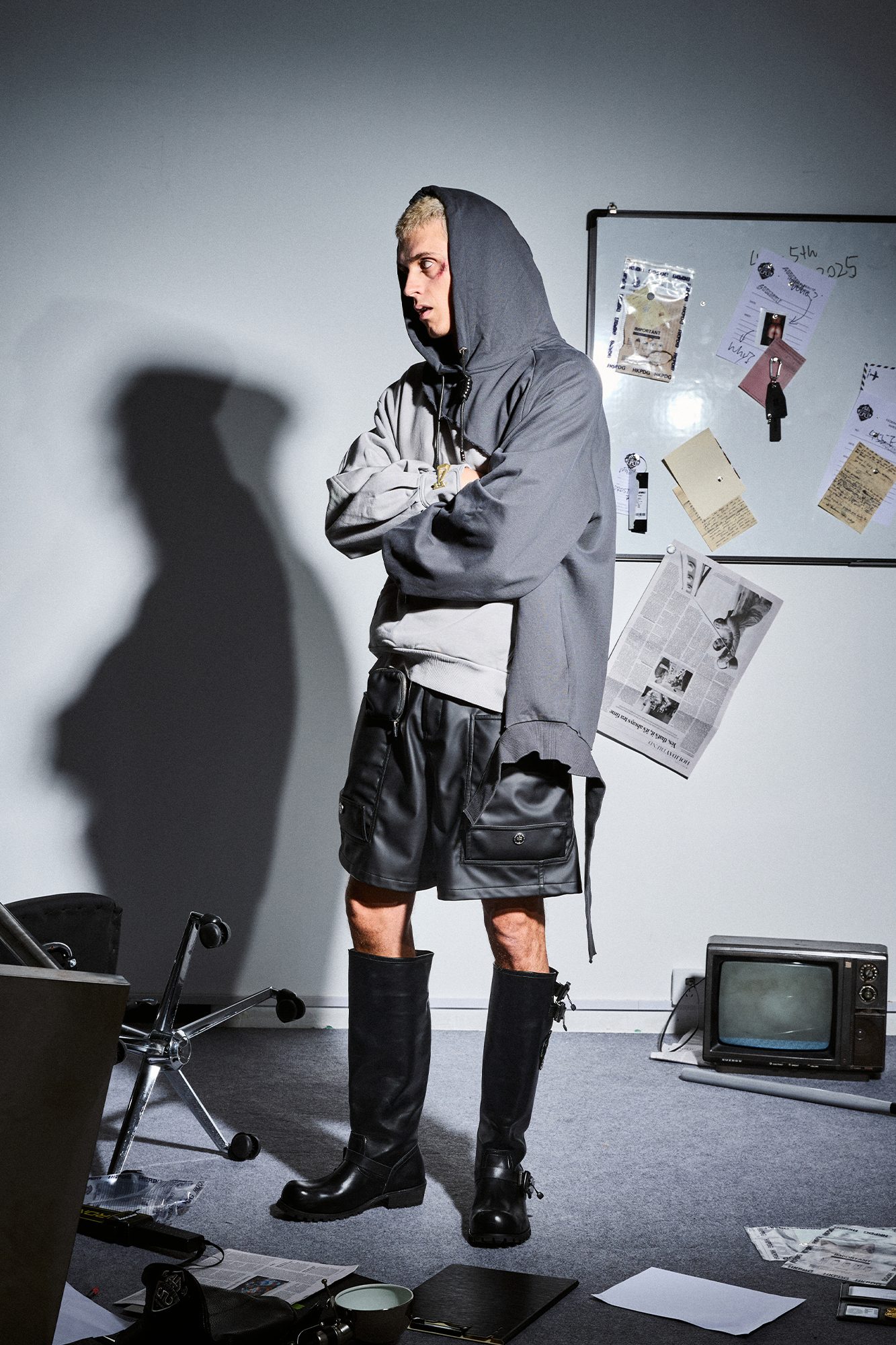 455EMBLE Distressed Spliced Contrast Hoodie