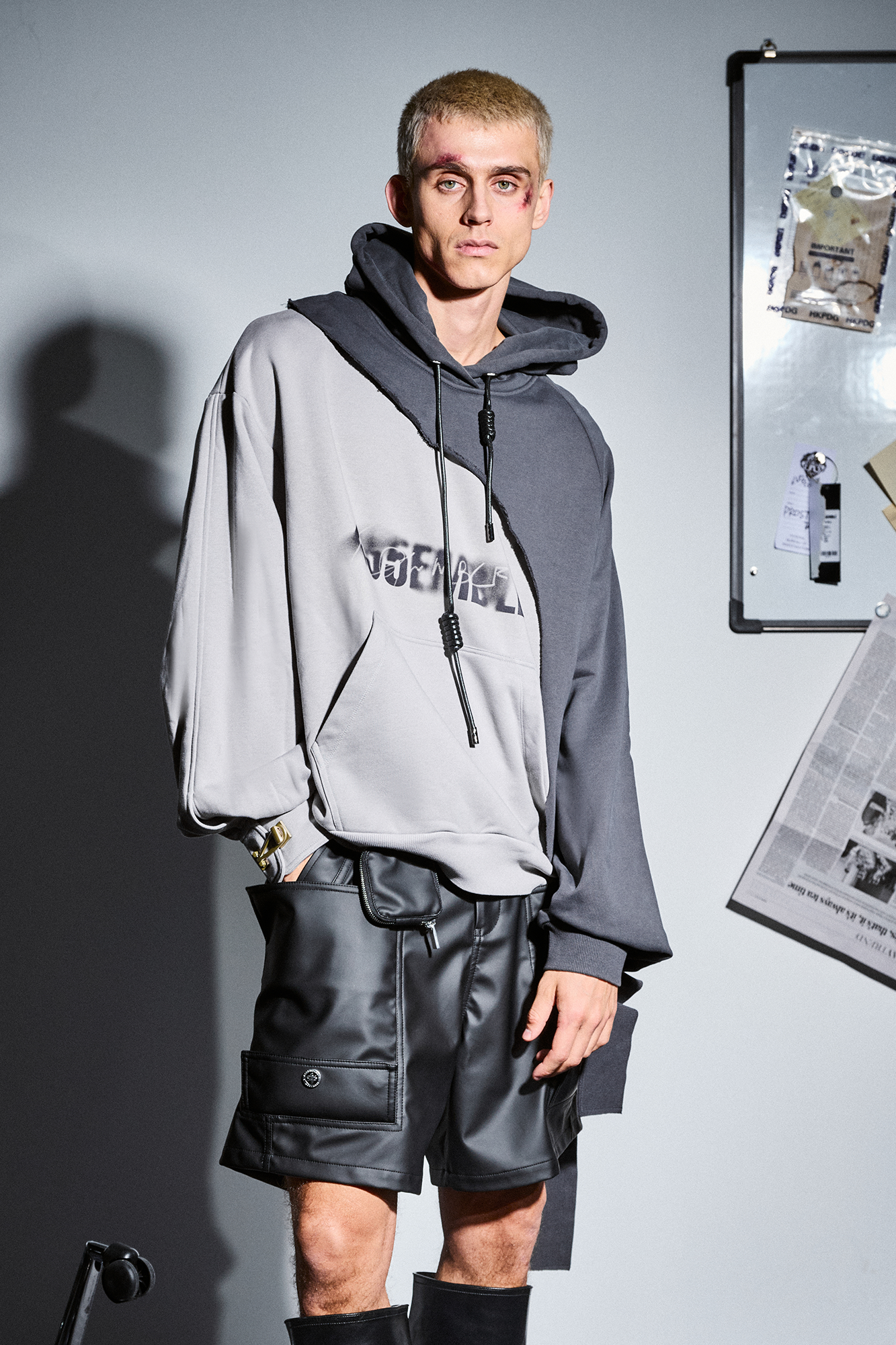 455EMBLE Distressed Spliced Contrast Hoodie