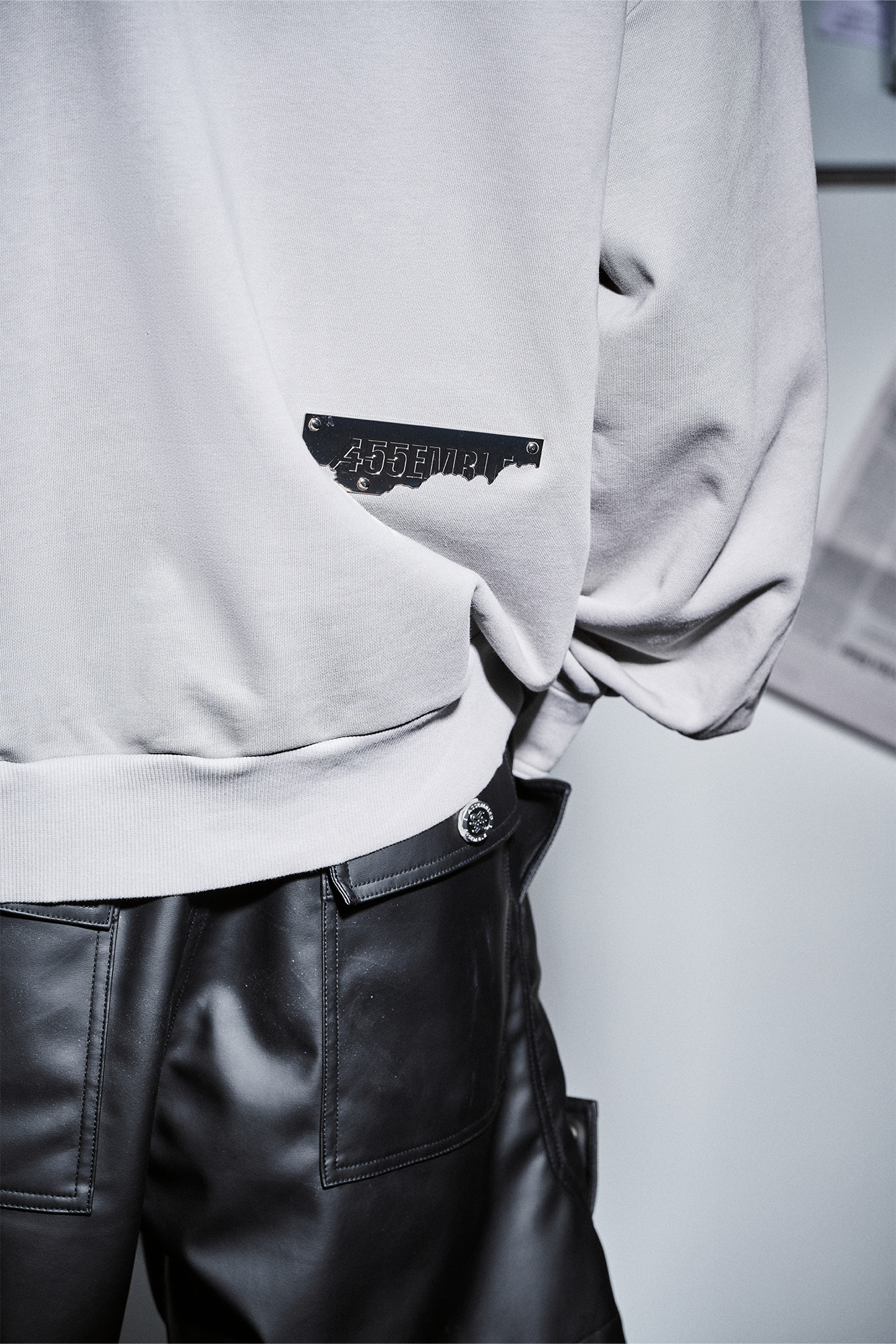455EMBLE Distressed Spliced Contrast Hoodie