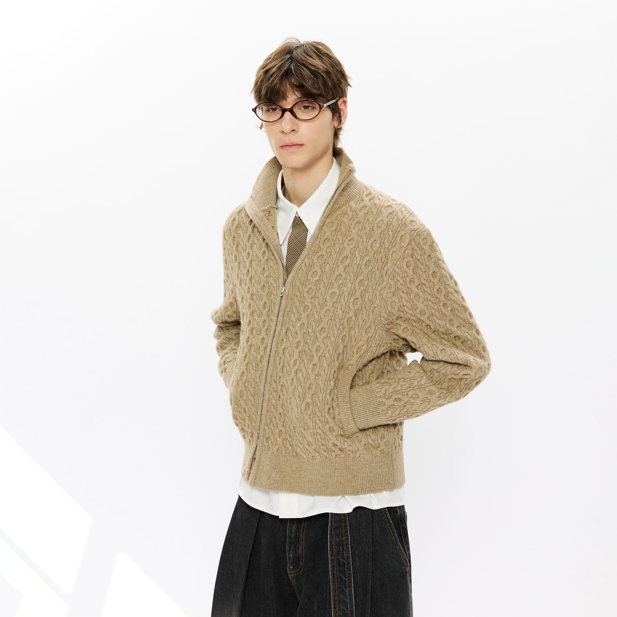 KREATE Asymmetrical Zip Cable-Knit Sweater, premium urban and streetwear designers apparel on PROJECTISR.com, KREATE
