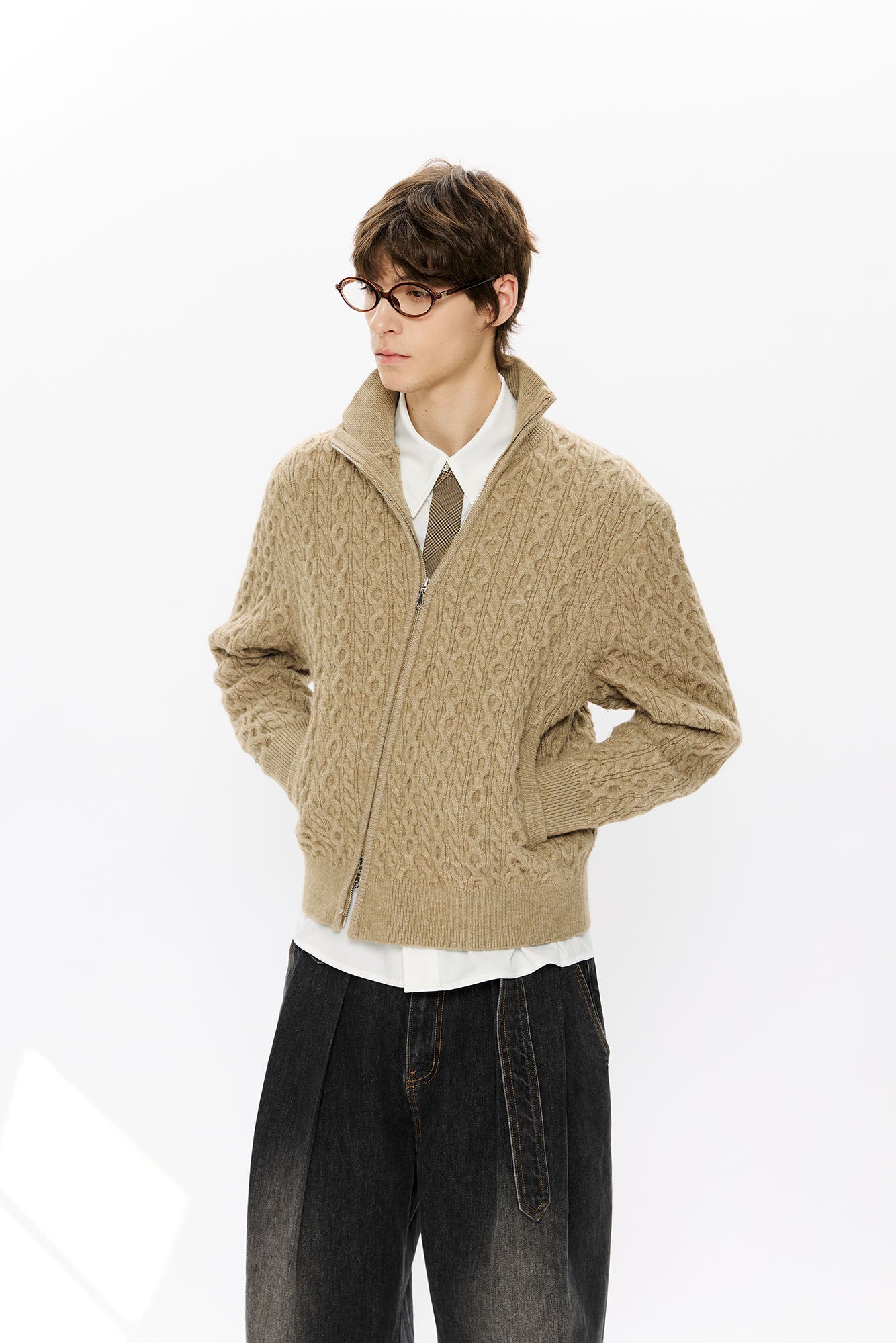 KREATE Asymmetrical Zip Cable-Knit Sweater, premium urban and streetwear designers apparel on PROJECTISR.com, KREATE