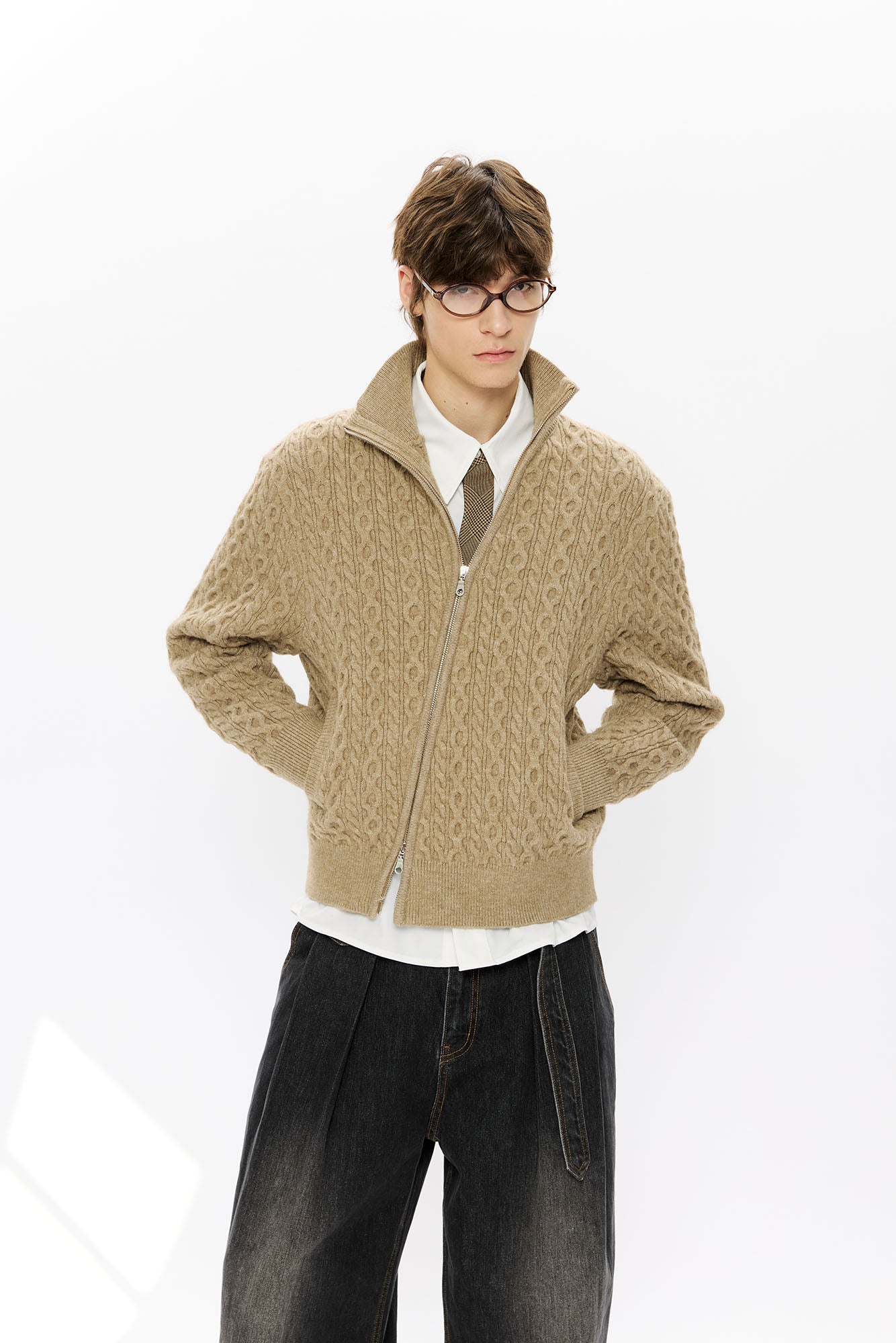 KREATE Asymmetrical Zip Cable-Knit Sweater, premium urban and streetwear designers apparel on PROJECTISR.com, KREATE