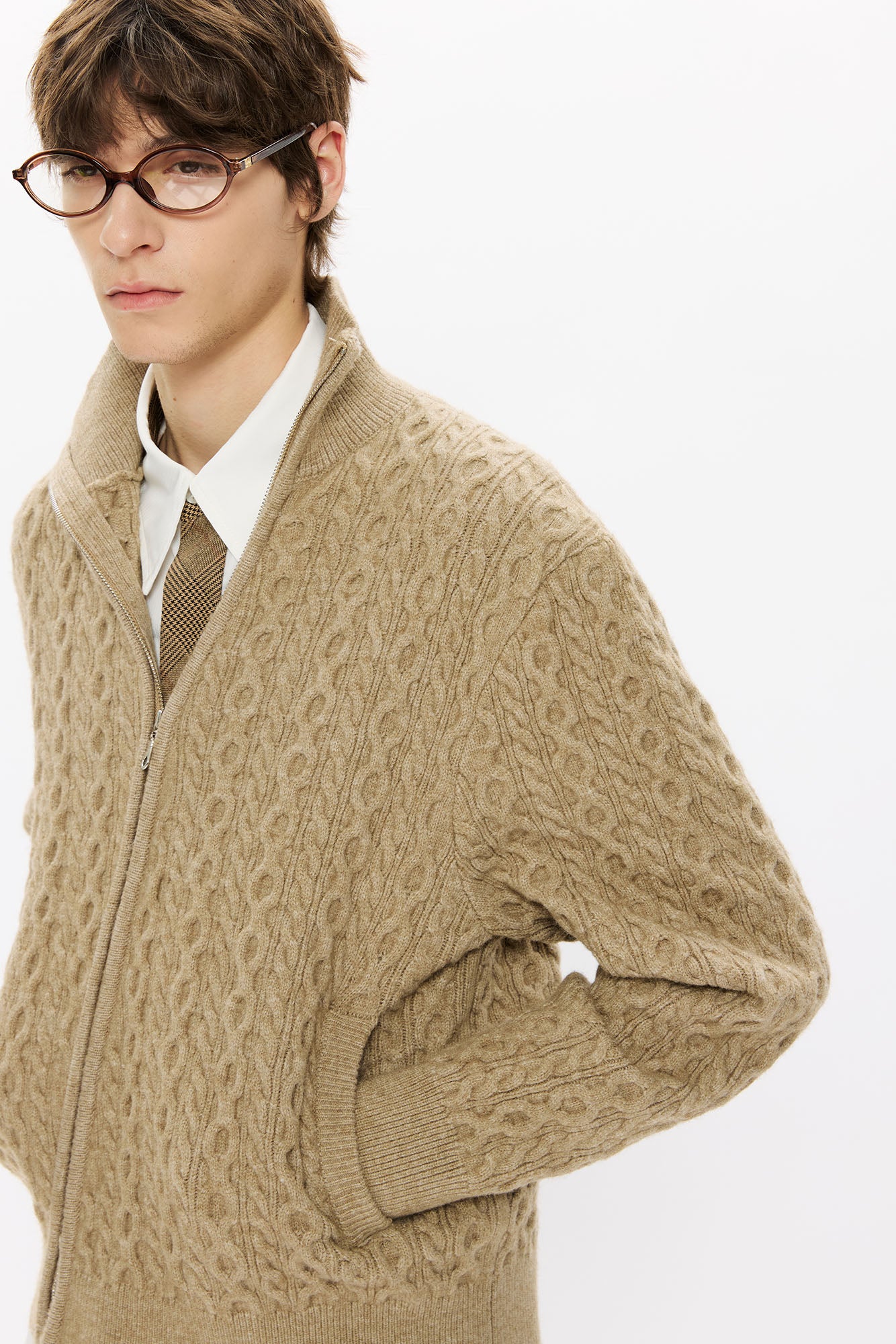 KREATE Asymmetrical Zip Cable-Knit Sweater, premium urban and streetwear designers apparel on PROJECTISR.com, KREATE