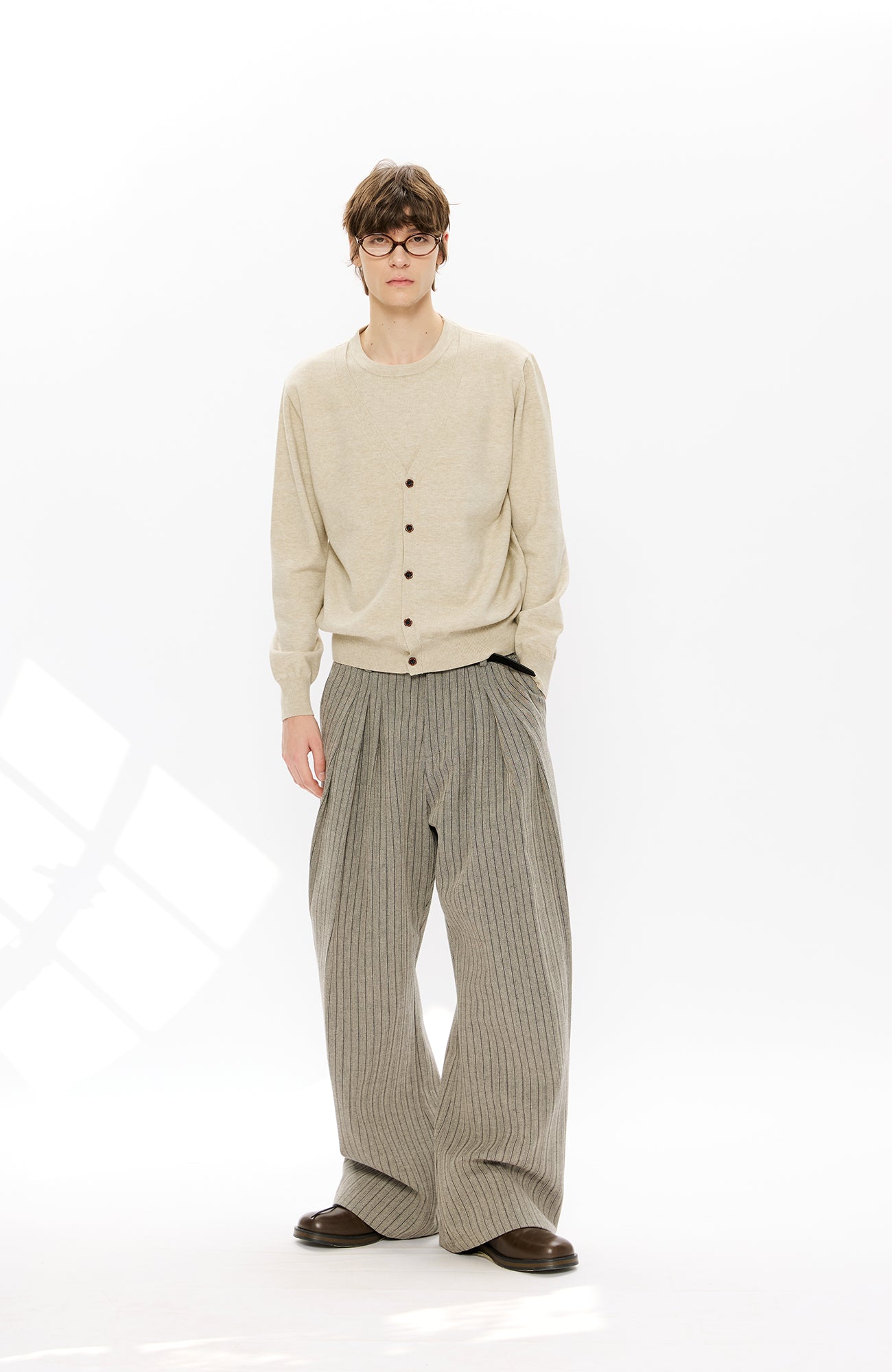 KREATE Pinstripe Pleated Draped Wide Trousers, premium urban and streetwear designers apparel on PROJECTISR.com, KREATE
