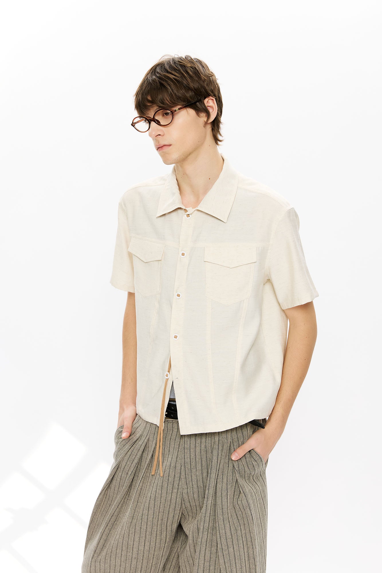 KREATE Contrast Collar Linen Half Shirt, premium urban and streetwear designers apparel on PROJECTISR.com, KREATE