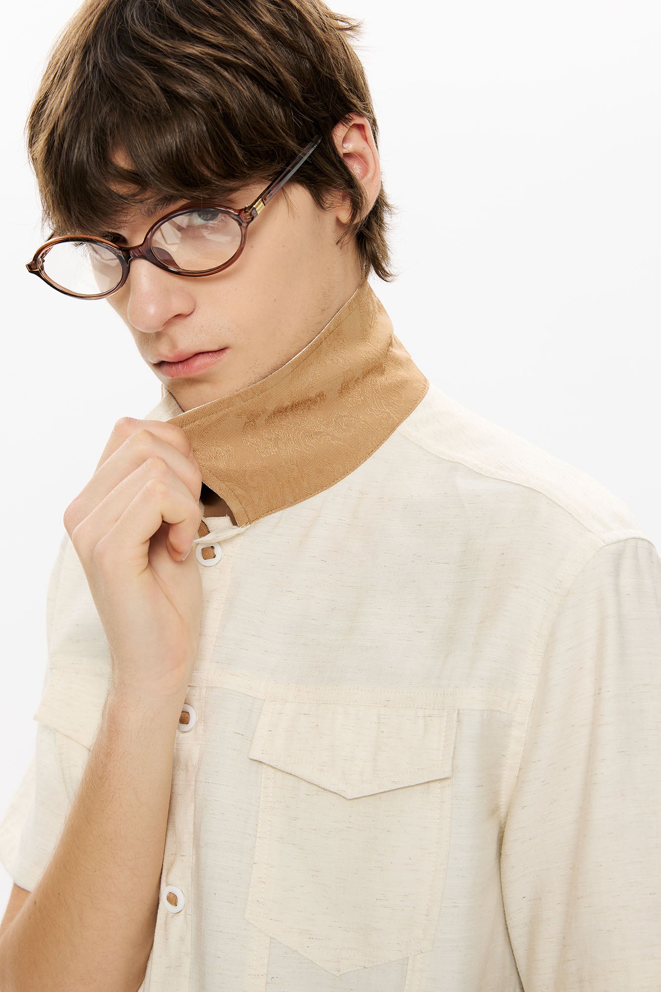 KREATE Contrast Collar Linen Half Shirt, premium urban and streetwear designers apparel on PROJECTISR.com, KREATE