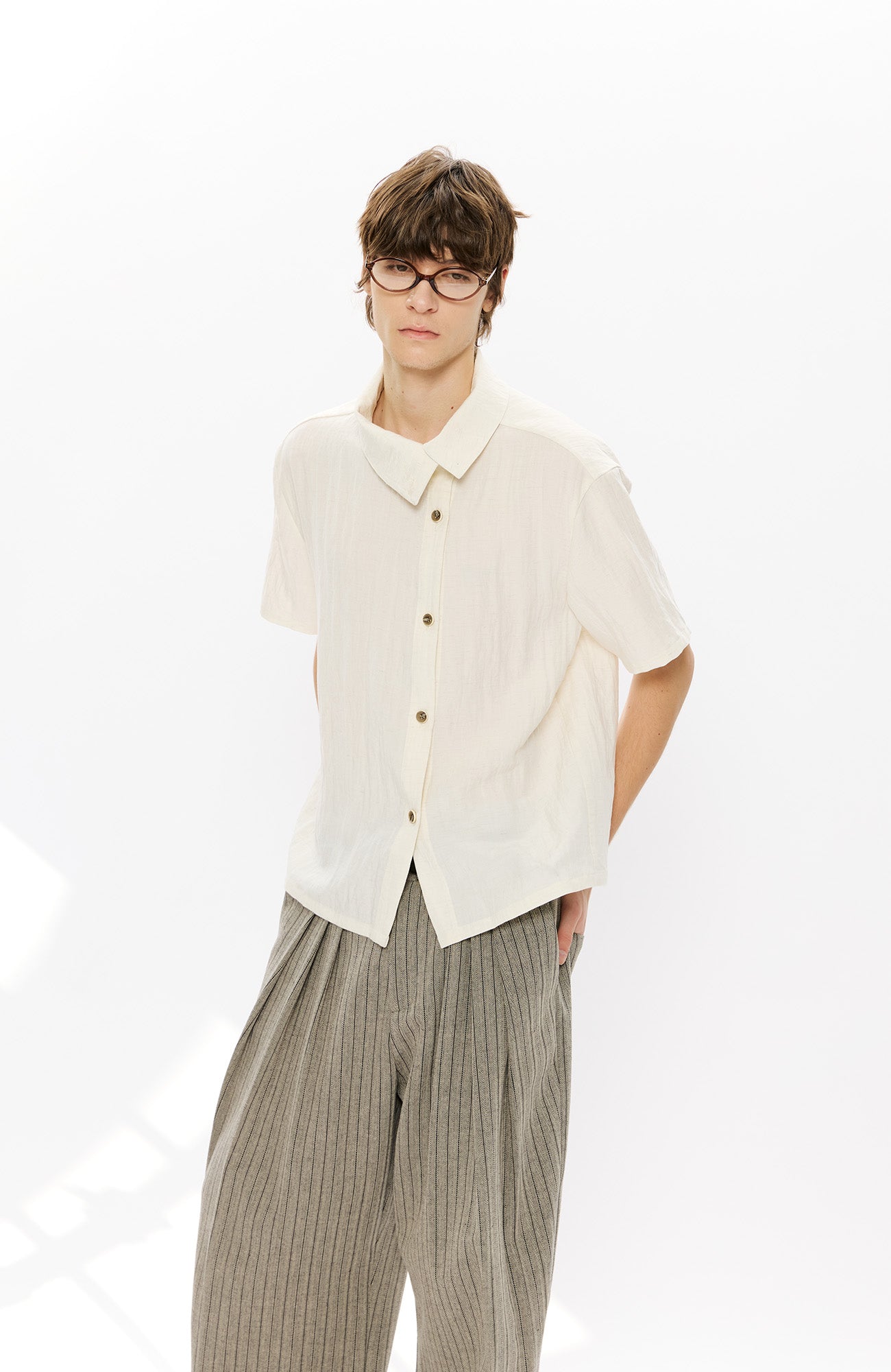 KREATE Asymmetrical Placket Short Sleeve Shirt