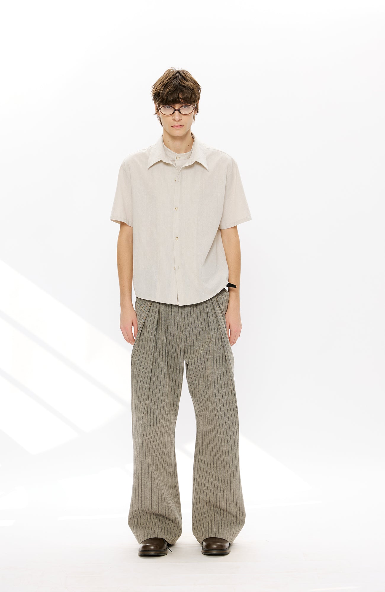 KREATE Pinstripe Pleated Draped Wide Trousers, premium urban and streetwear designers apparel on PROJECTISR.com, KREATE